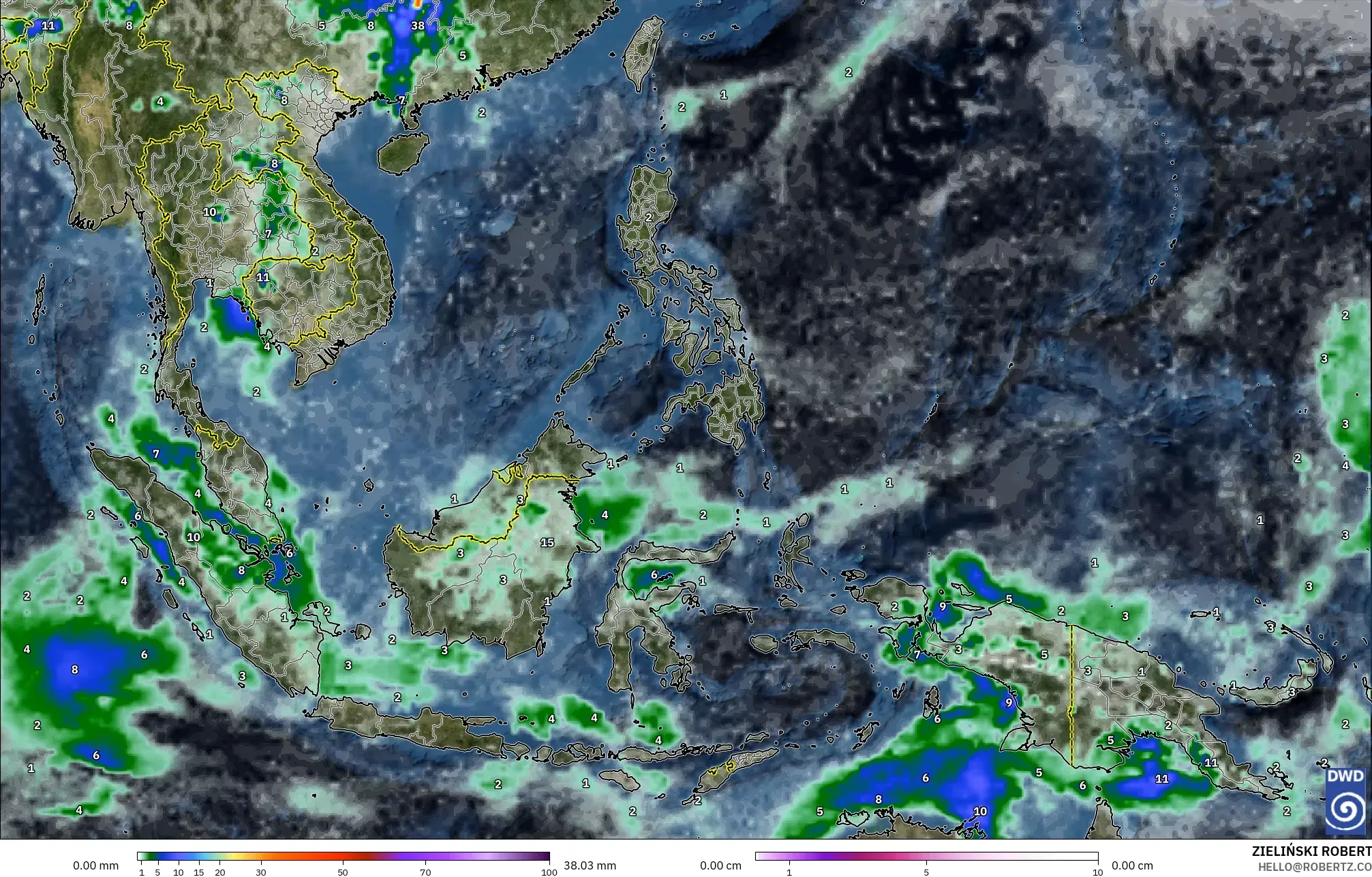 ICON model - South East Asia, Precipitation, Clouds, and Pressure