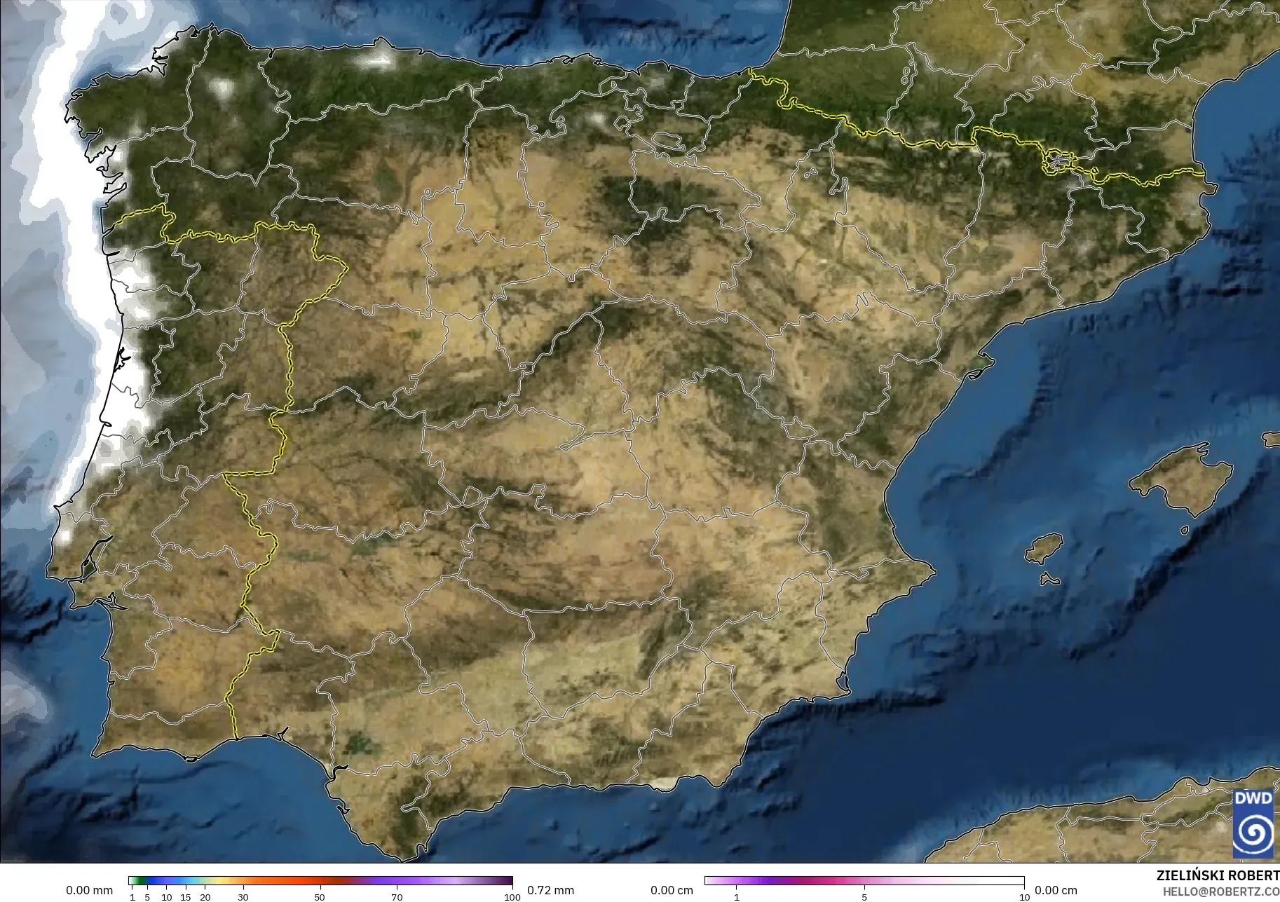 ICON model - Spain, Precipitation, Clouds, and Pressure