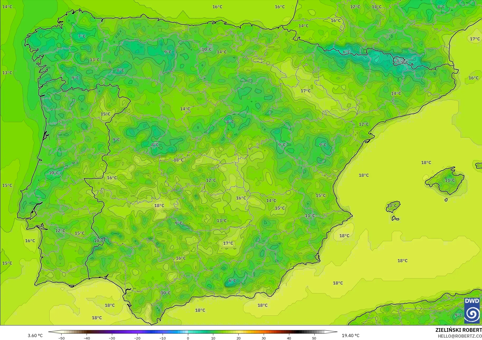 ICON model - Spain, Temperature at 2m
