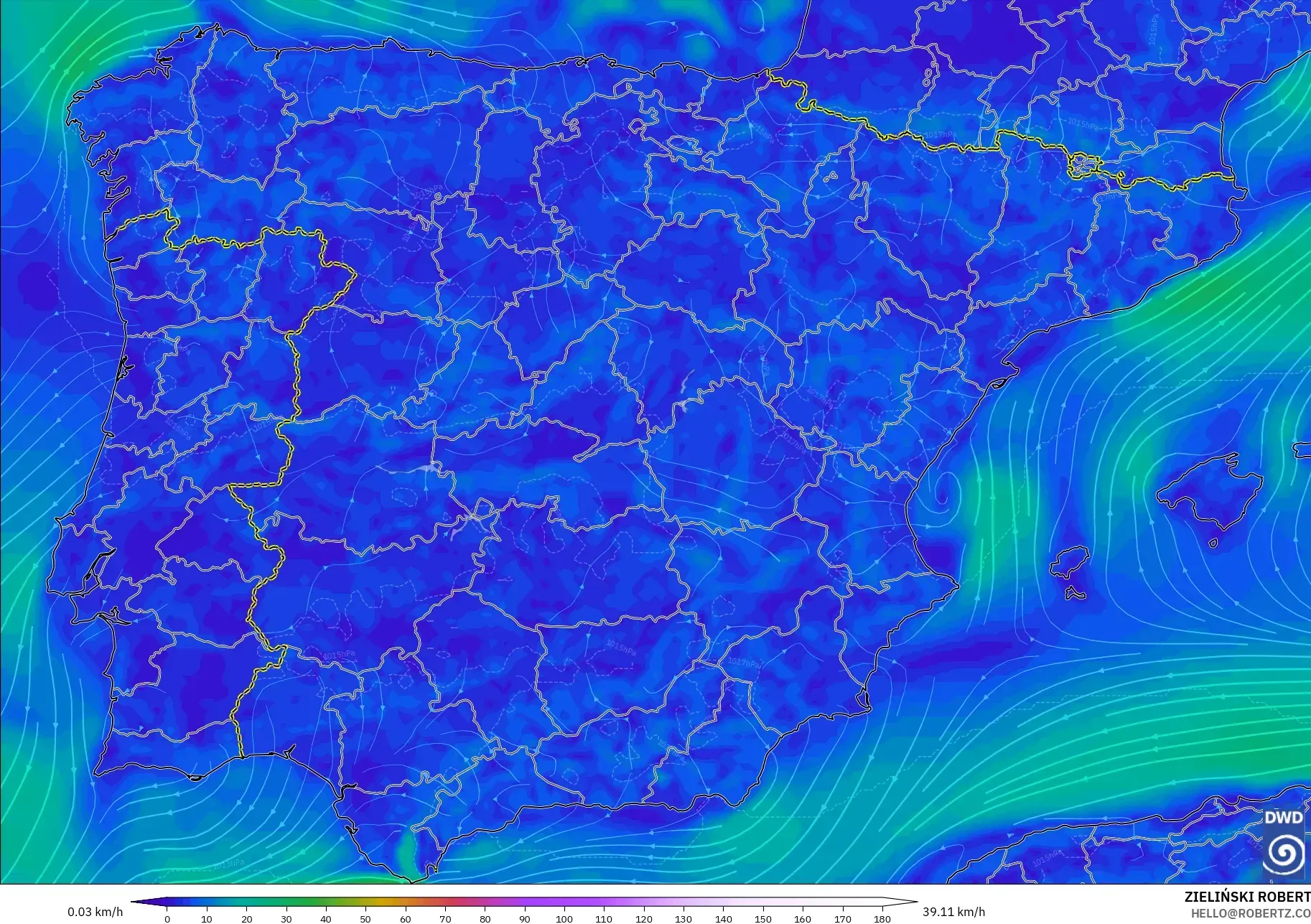 ICON model - Spain, Wind at 10m