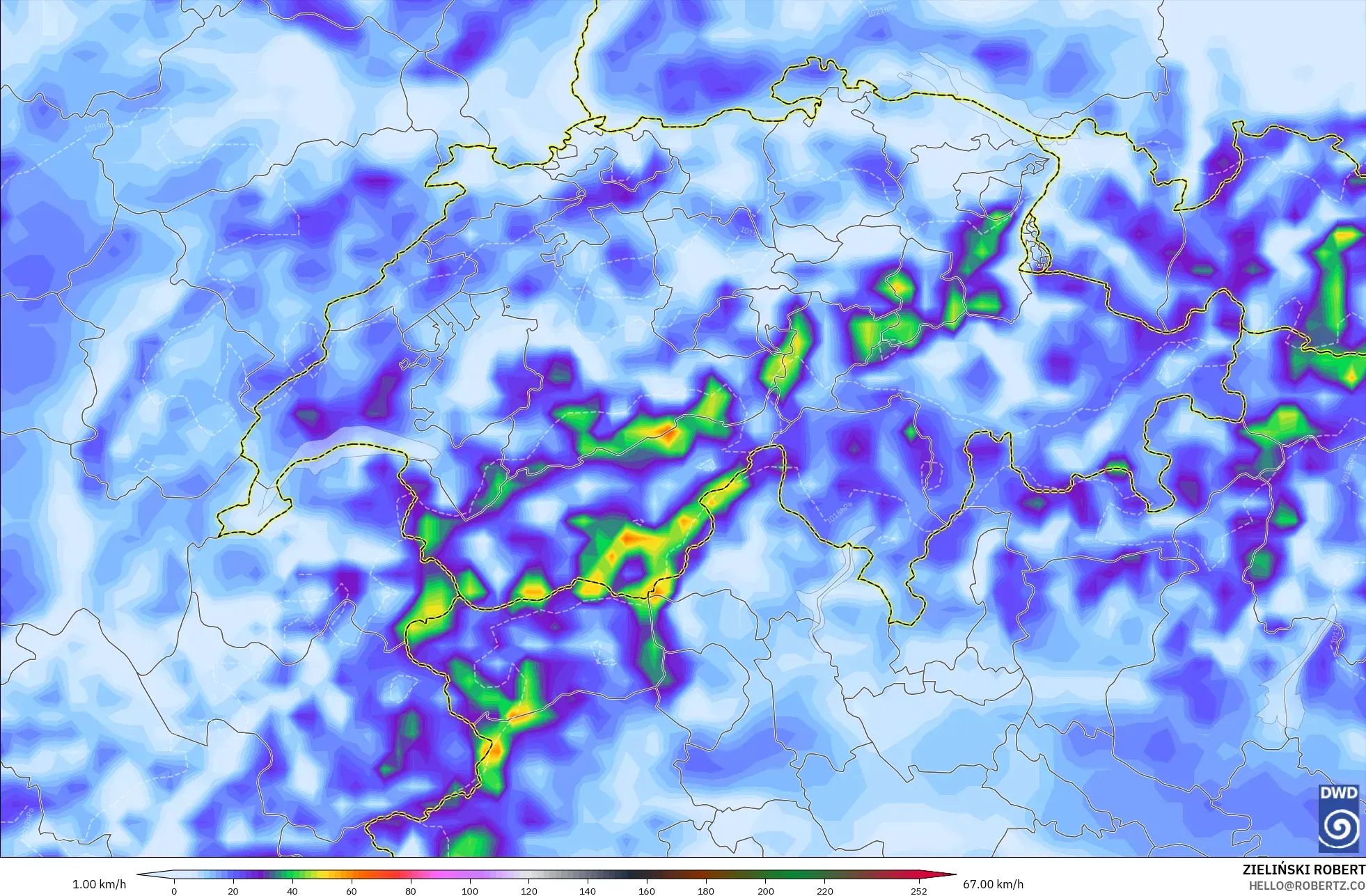 ICON model - Switzerland, Wind Gusts