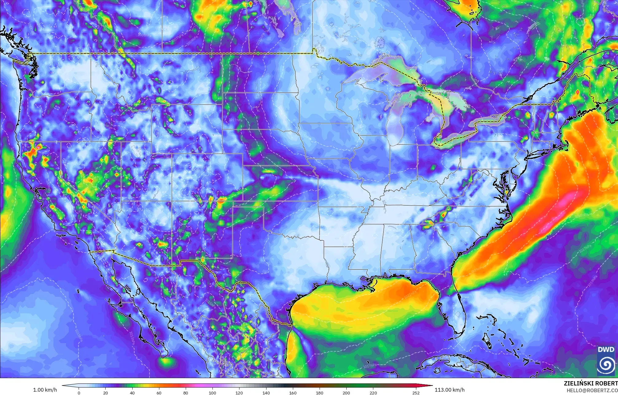 ICON model - United States, Wind Gusts
