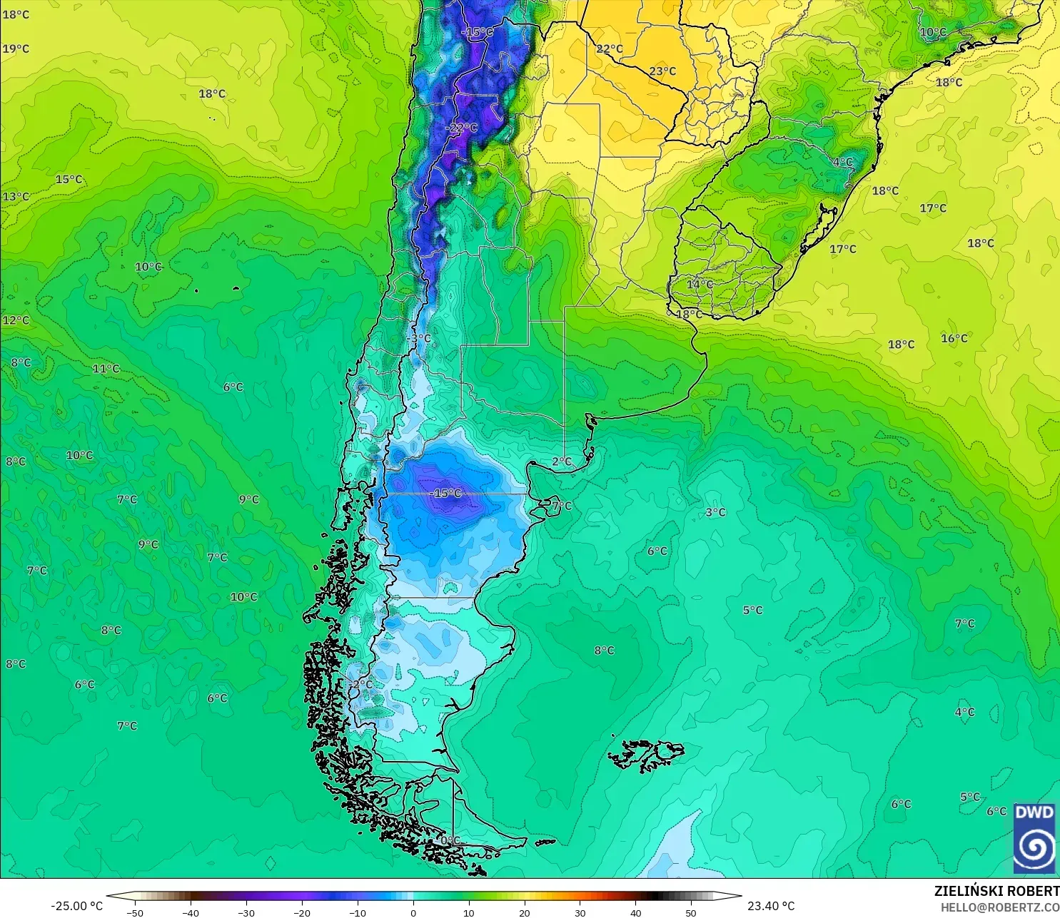 ICON model - Argentina, Dewpoint at 2m