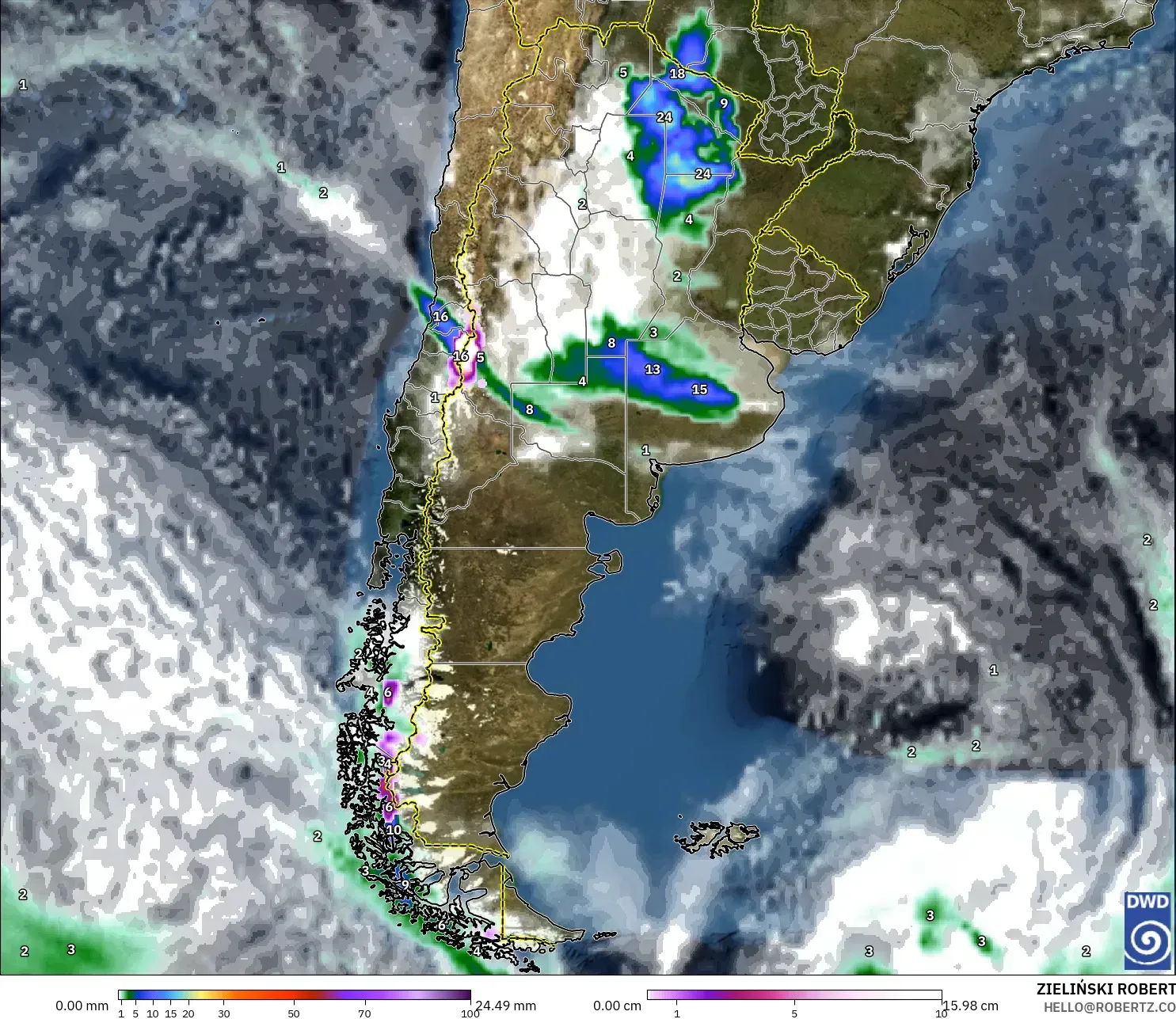 ICON model - Argentina, Precipitation, Clouds, and Pressure
