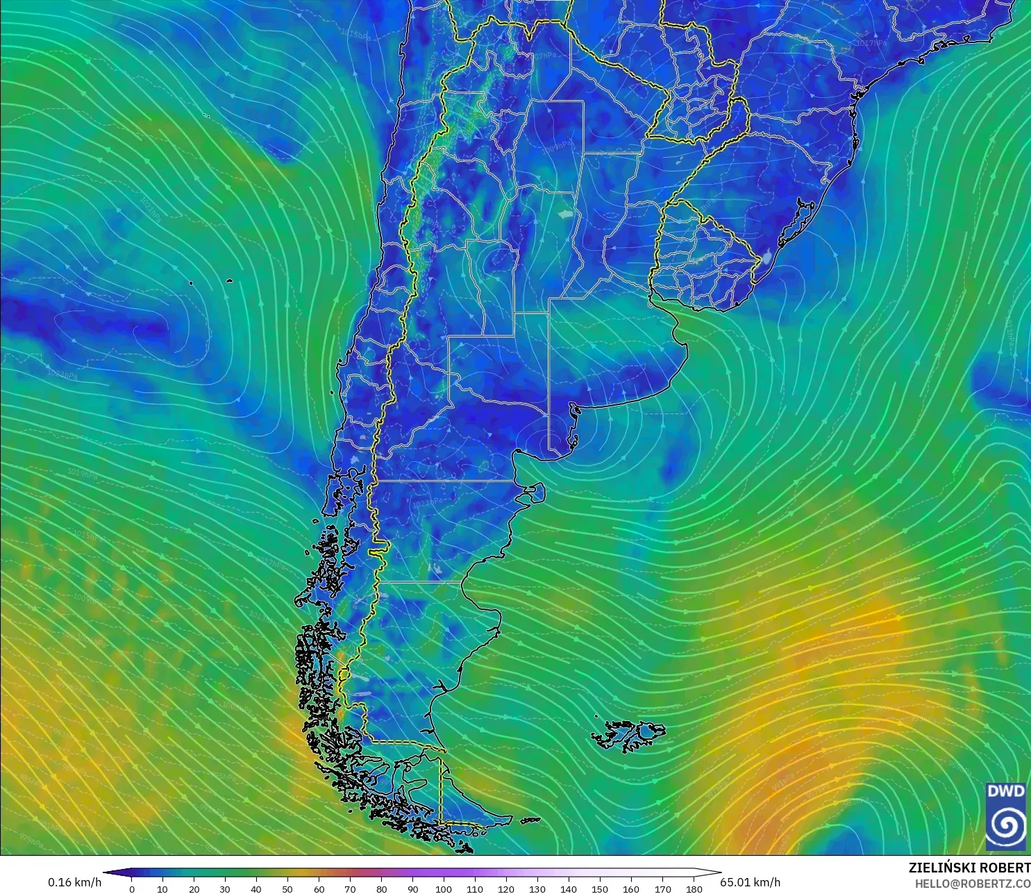 ICON model - Argentina, Wind at 10m