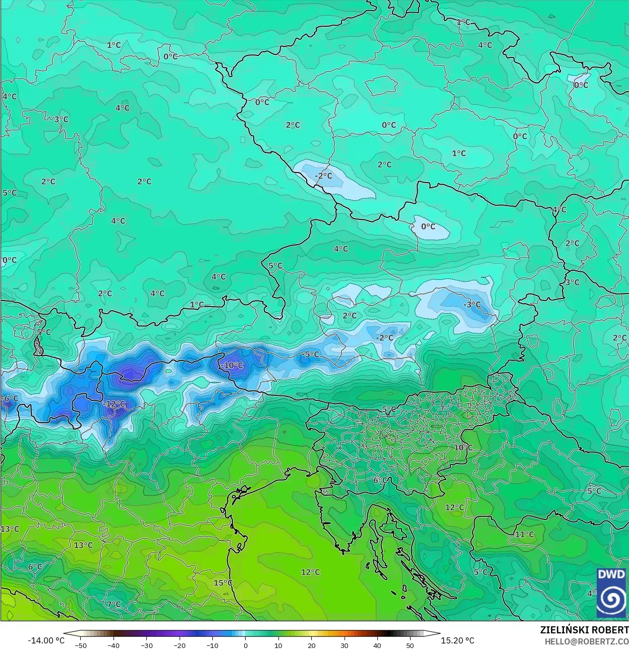 ICON model - Austria, Dewpoint at 2m