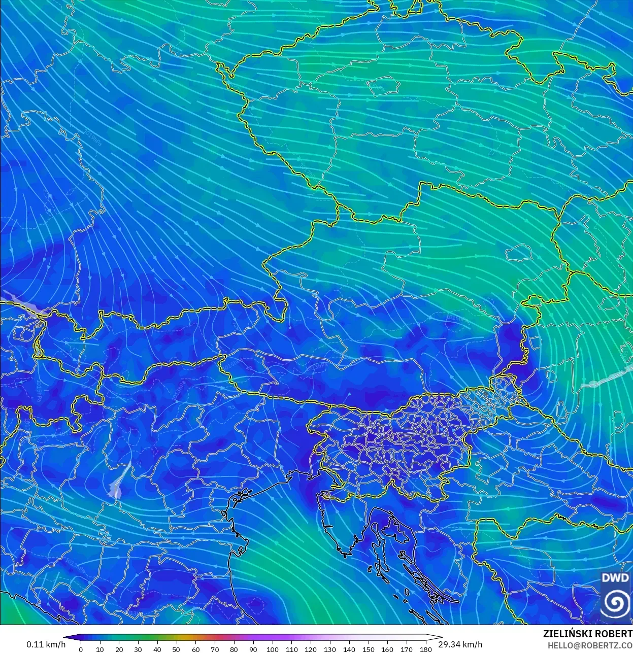 ICON model - Austria, Wind at 10m
