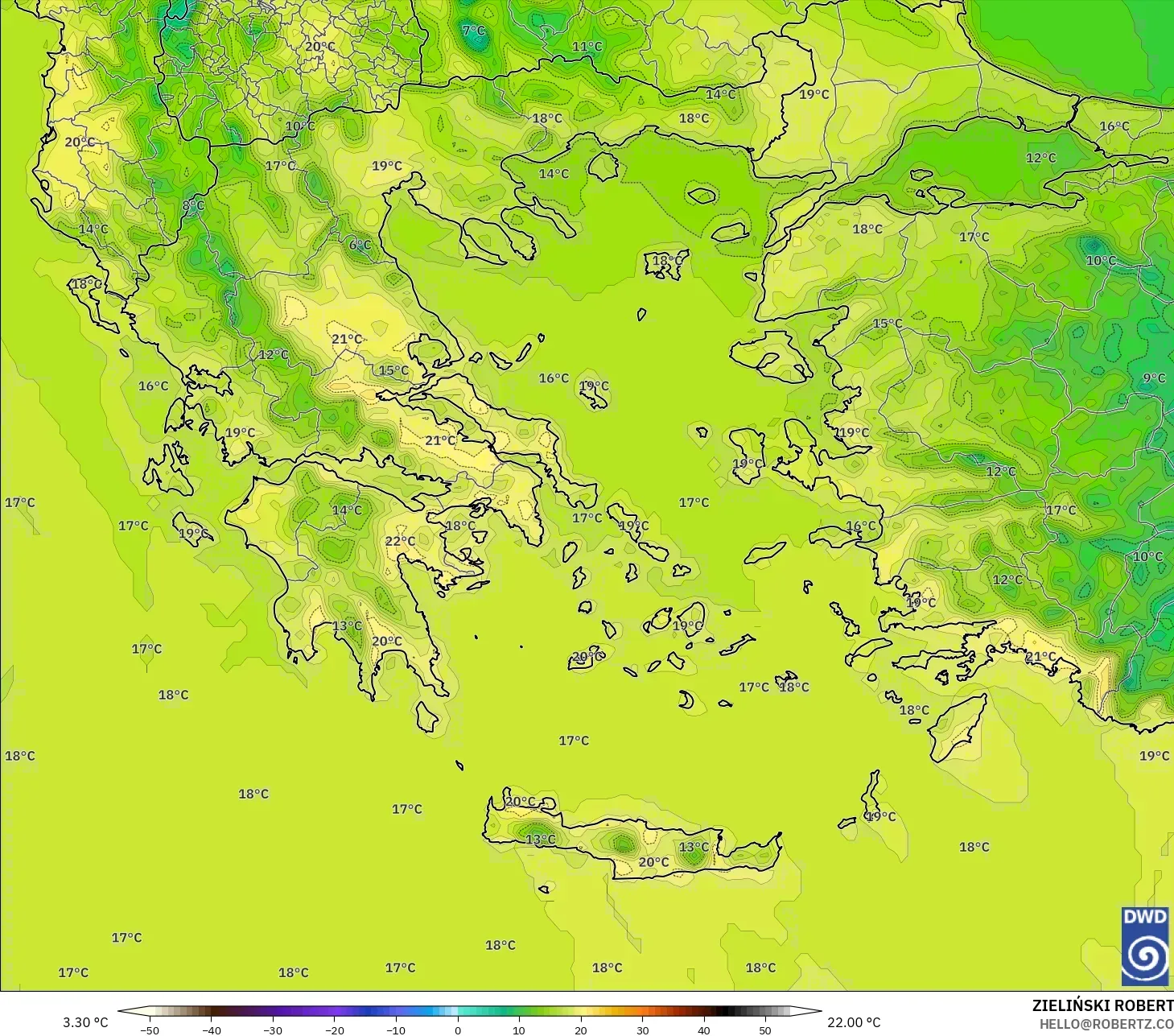 ICON model - Greece, Temperature at 2m