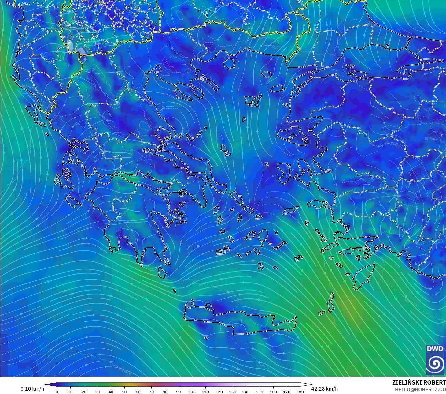 ICON model - Greece, Wind at 10m