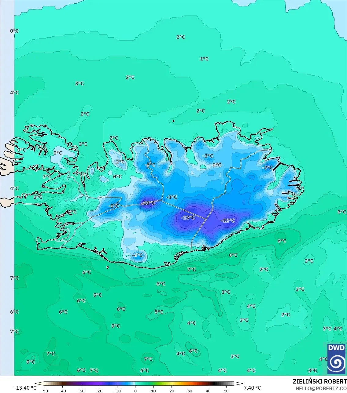 ICON model - Iceland, Dewpoint at 2m