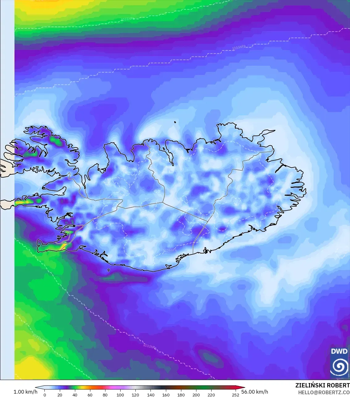 ICON model - Iceland, Wind Gusts