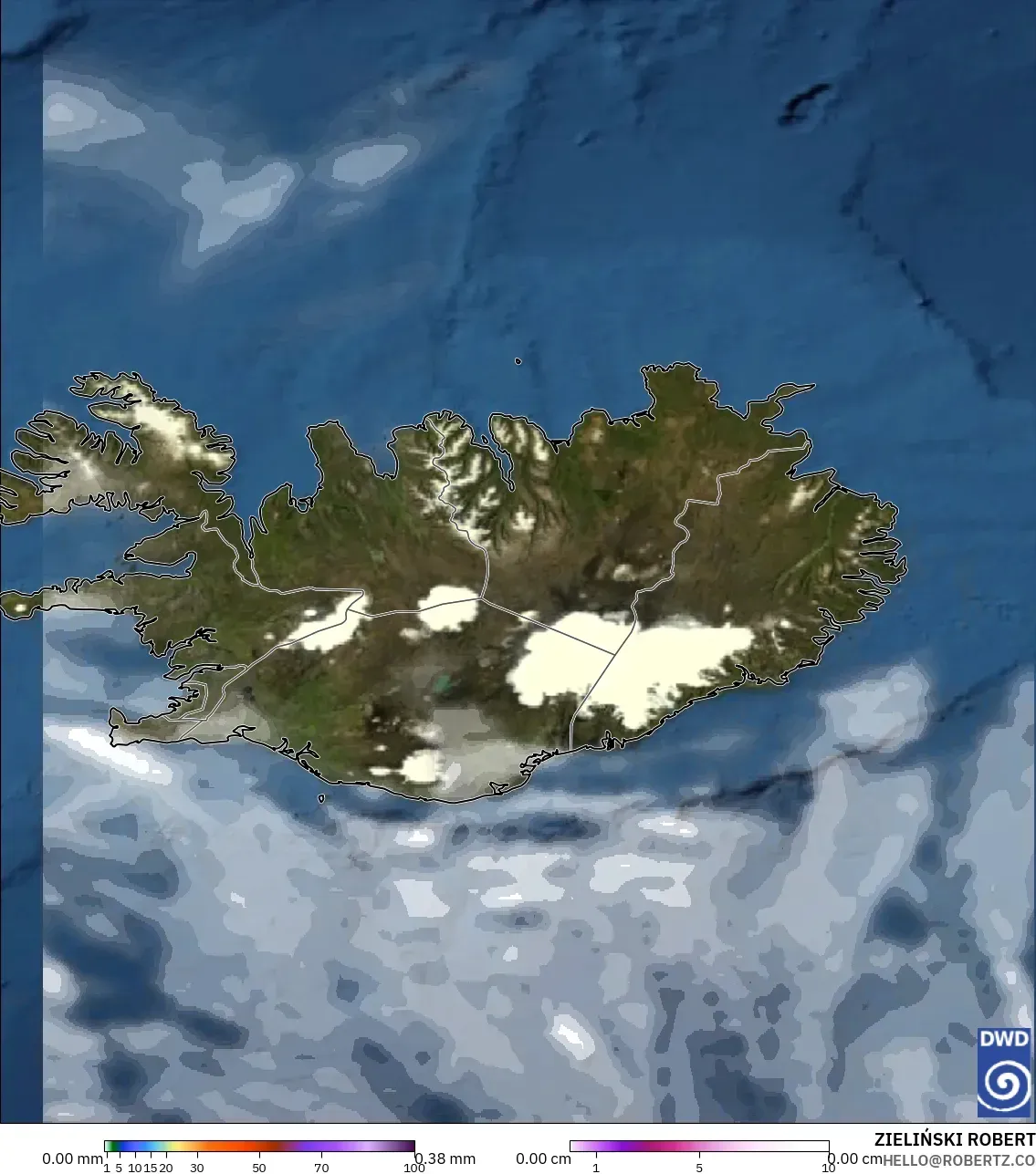 ICON model - Iceland, Precipitation, Clouds, and Pressure