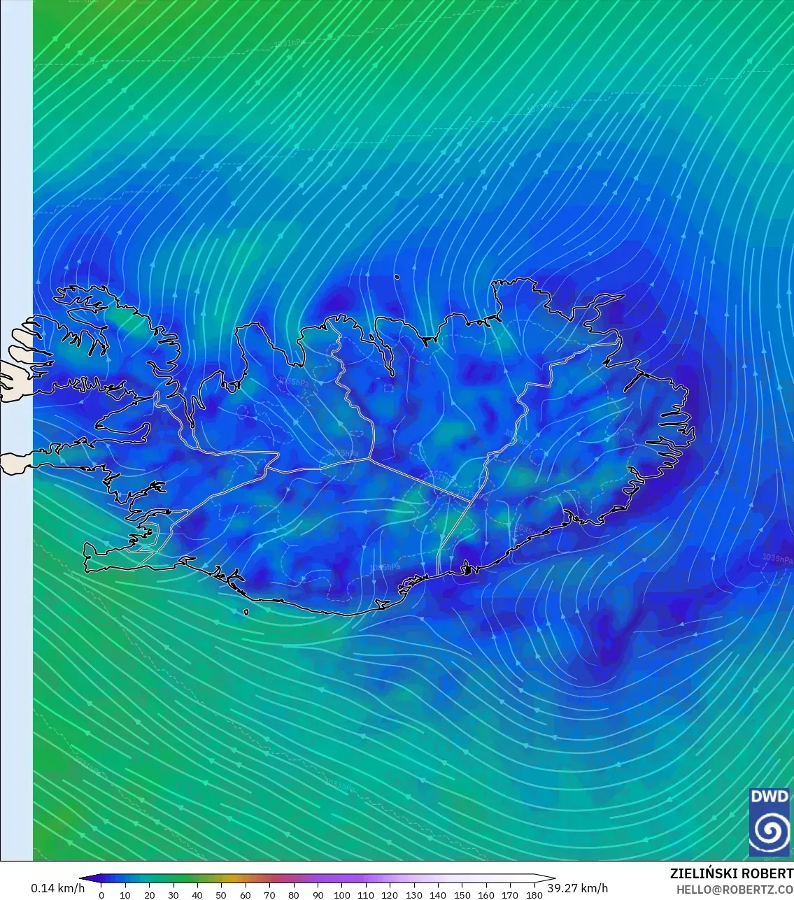 ICON model - Iceland, Wind at 10m