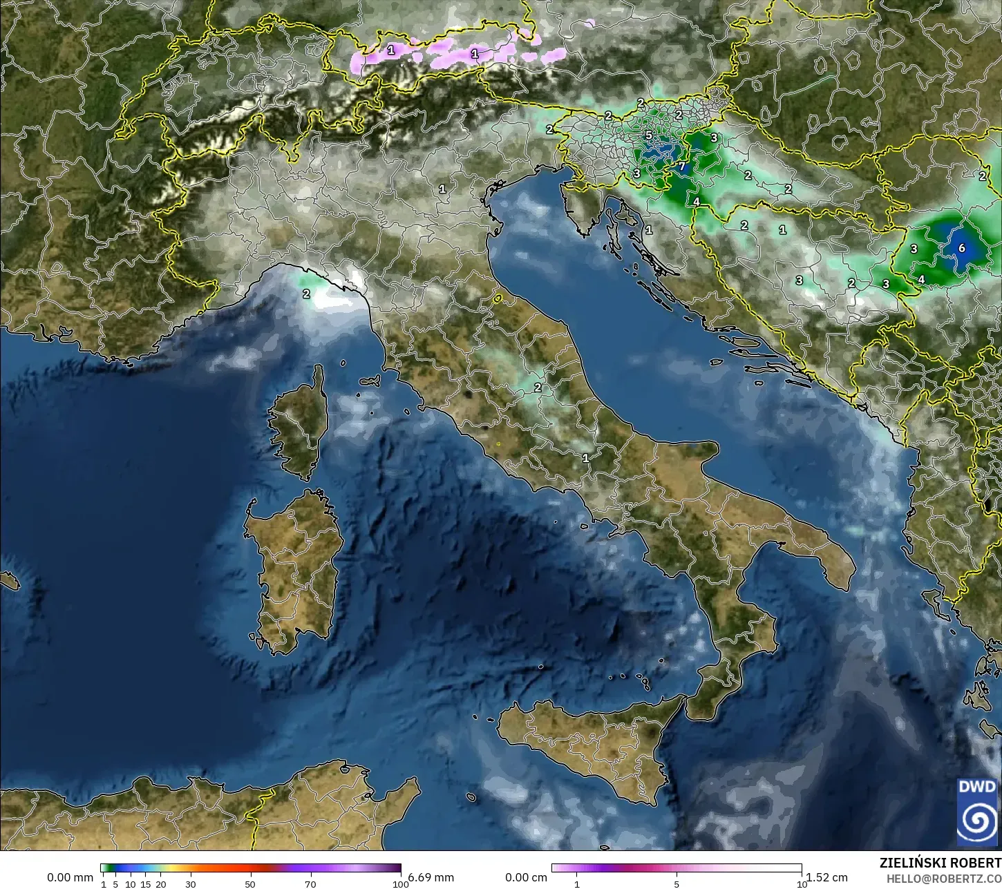 ICON model - Italy, Precipitation, Clouds, and Pressure