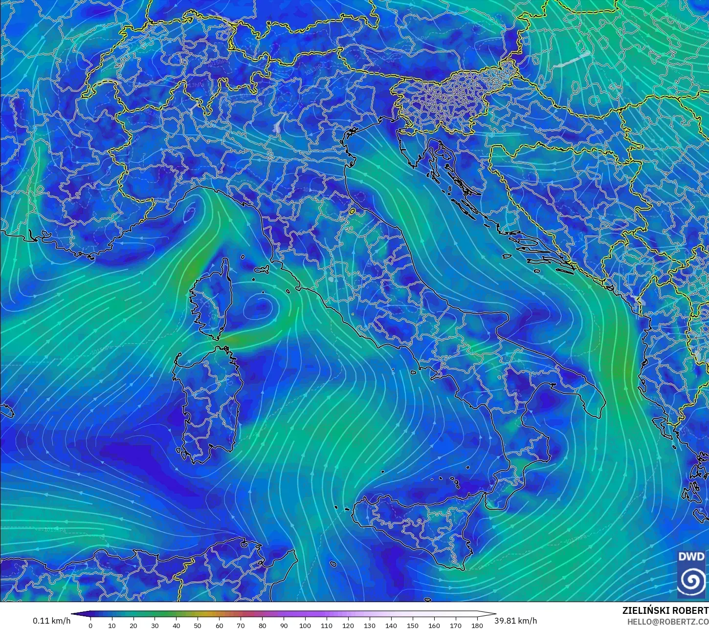 ICON model - Italy, Wind at 10m