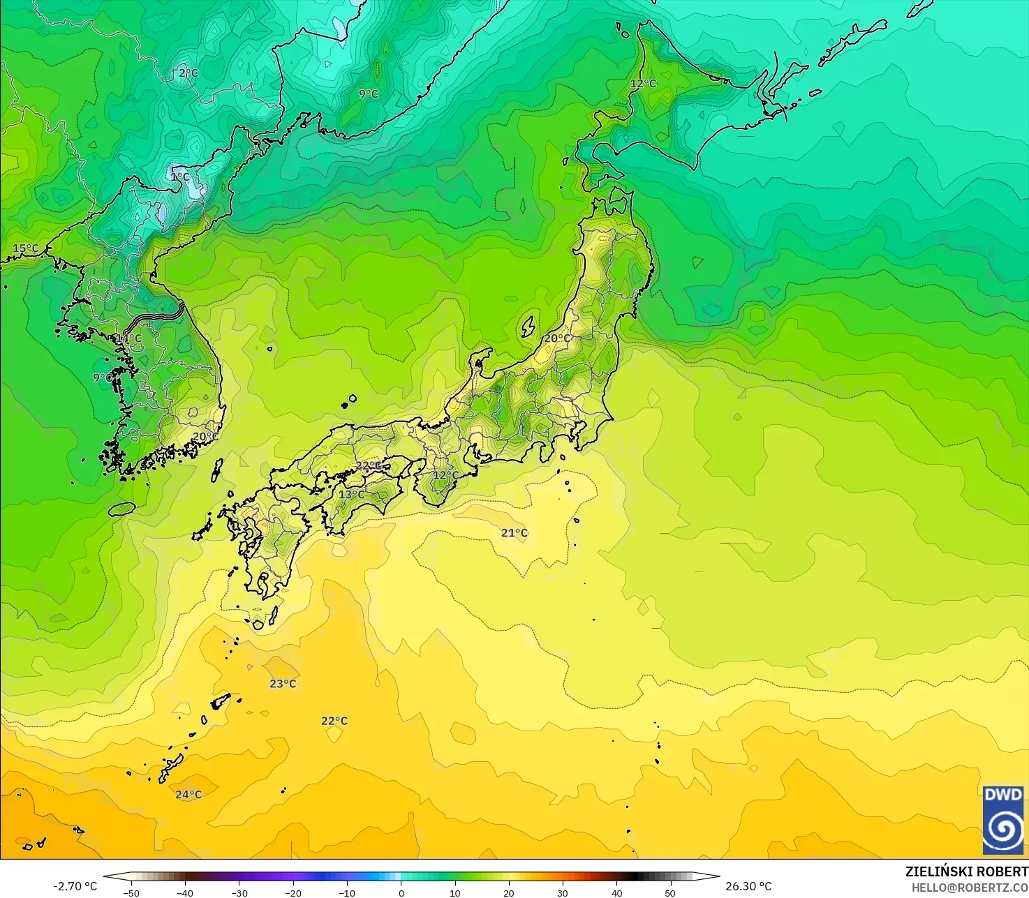 ICON model - Japan, Temperature at 2m