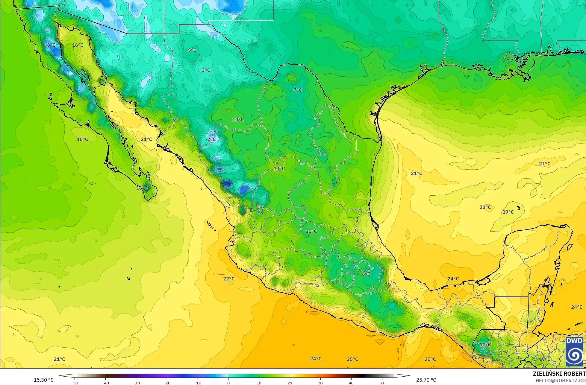 ICON model - Mexico, Dewpoint at 2m