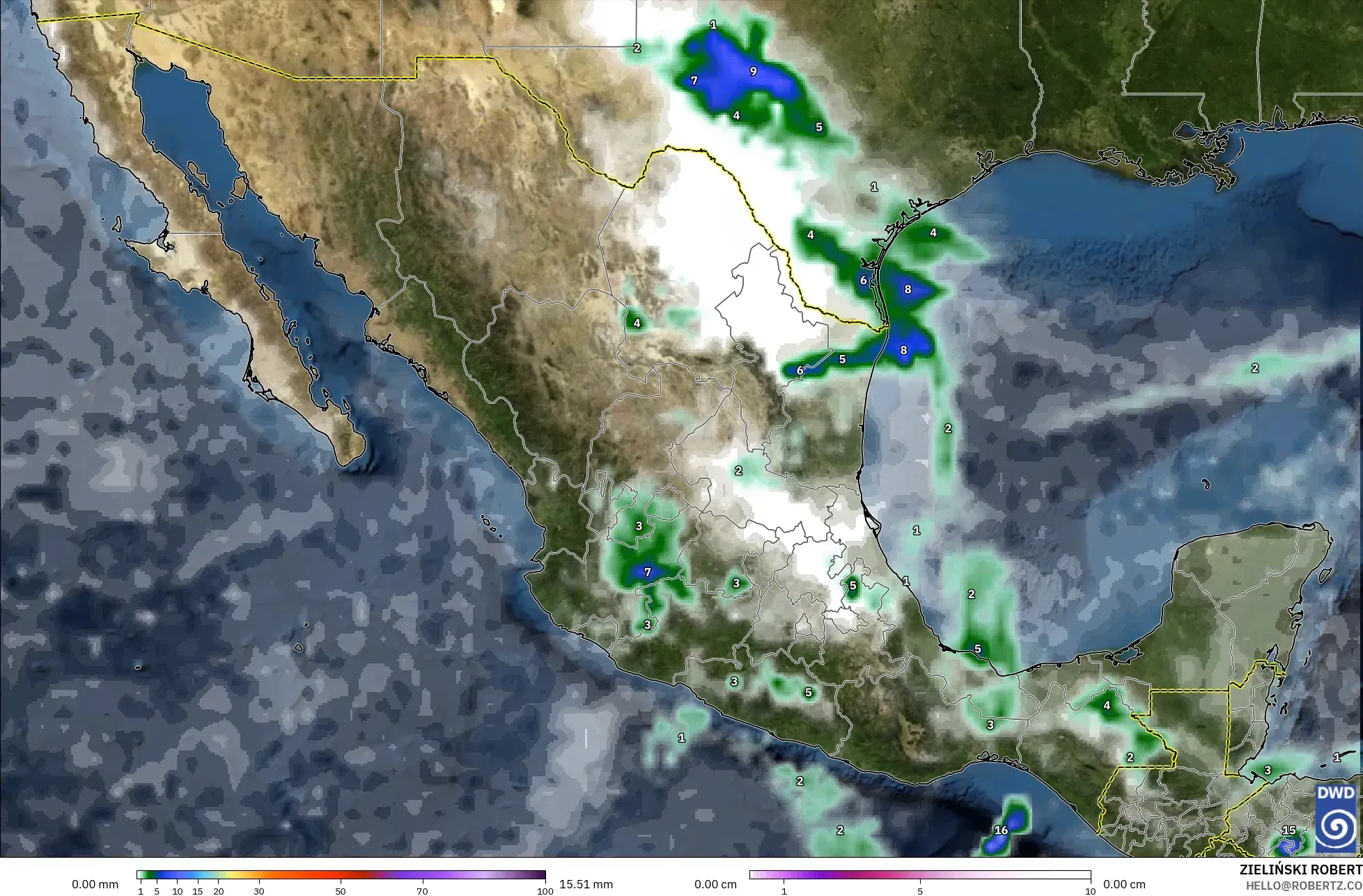 ICON model - Mexico, Precipitation, Clouds, and Pressure