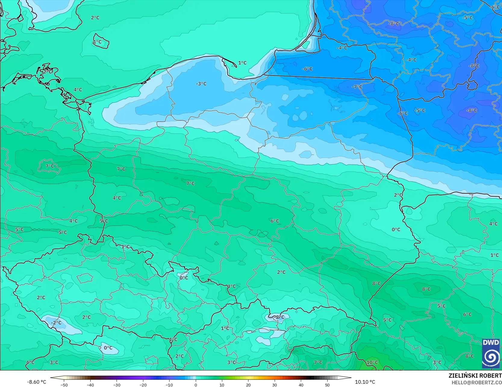 ICON model - Poland, Dewpoint at 2m