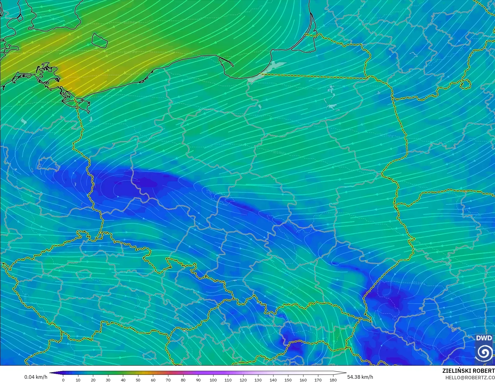 ICON model - Poland, Wind at 10m