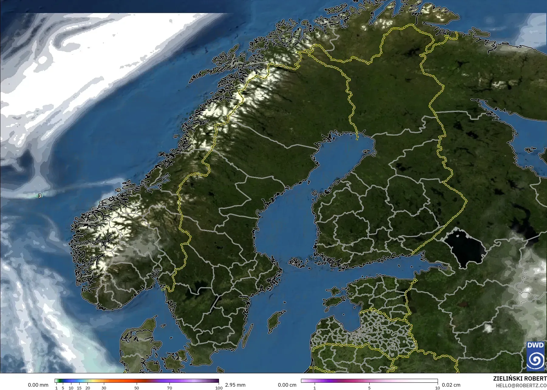 ICON model - Scandinavia, Precipitation, Clouds, and Pressure