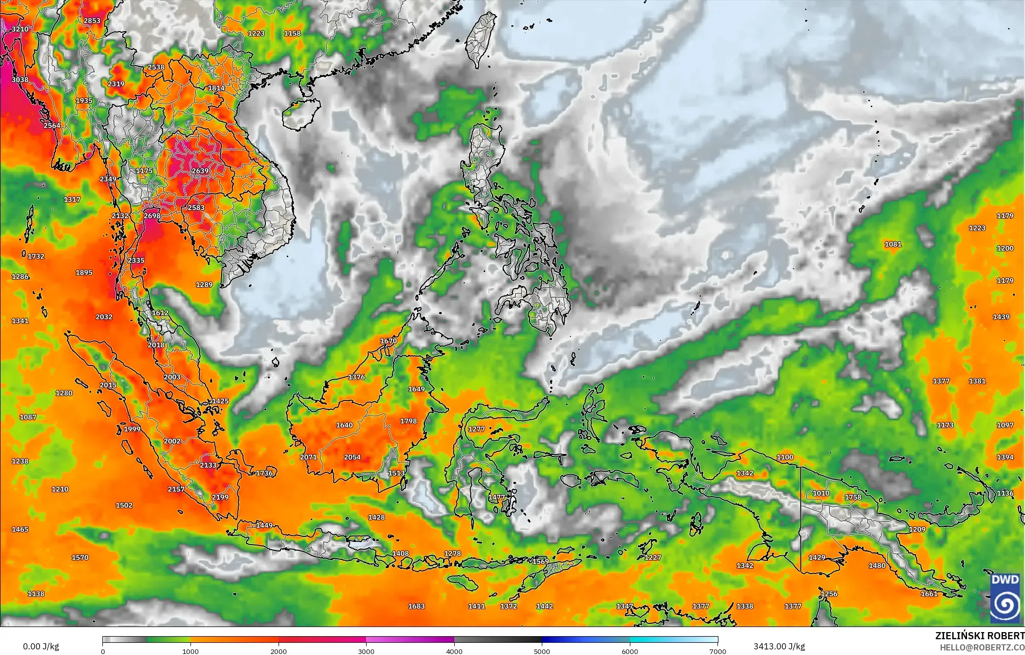 ICON model - South East Asia, CAPE