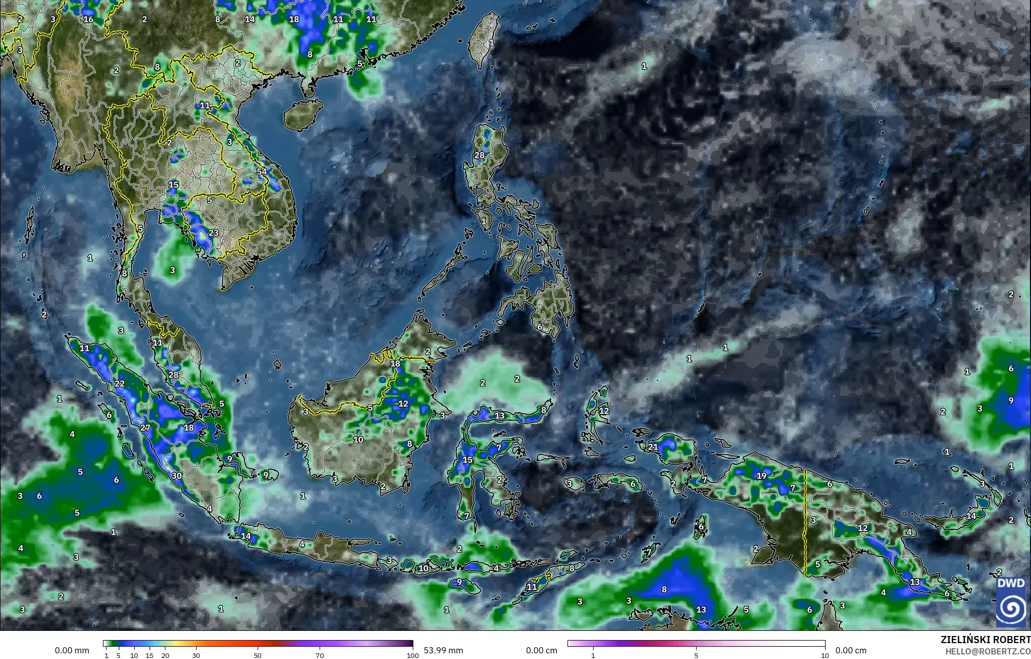 ICON model - South East Asia, Precipitation, Clouds, and Pressure