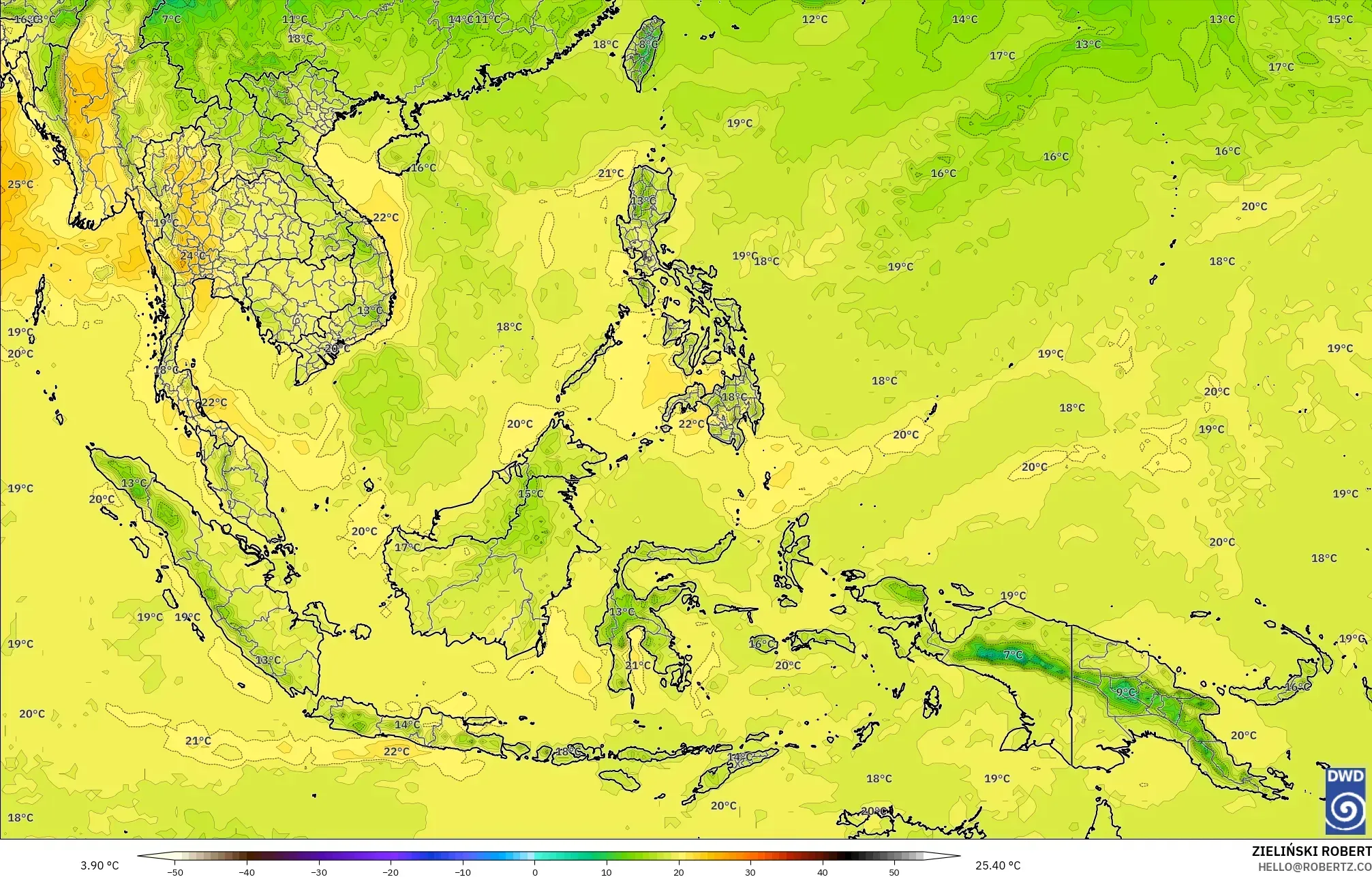 ICON model - South East Asia, Temperature at 850hPa