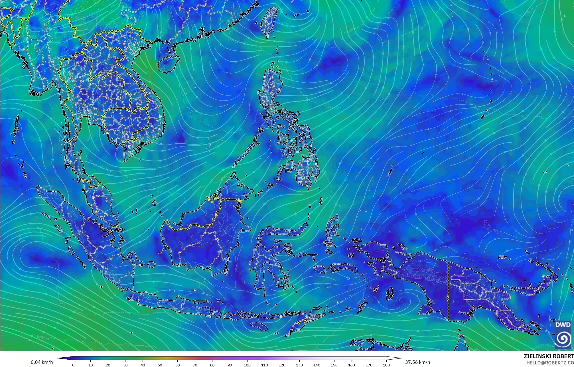 ICON model - South East Asia, Wind at 10m