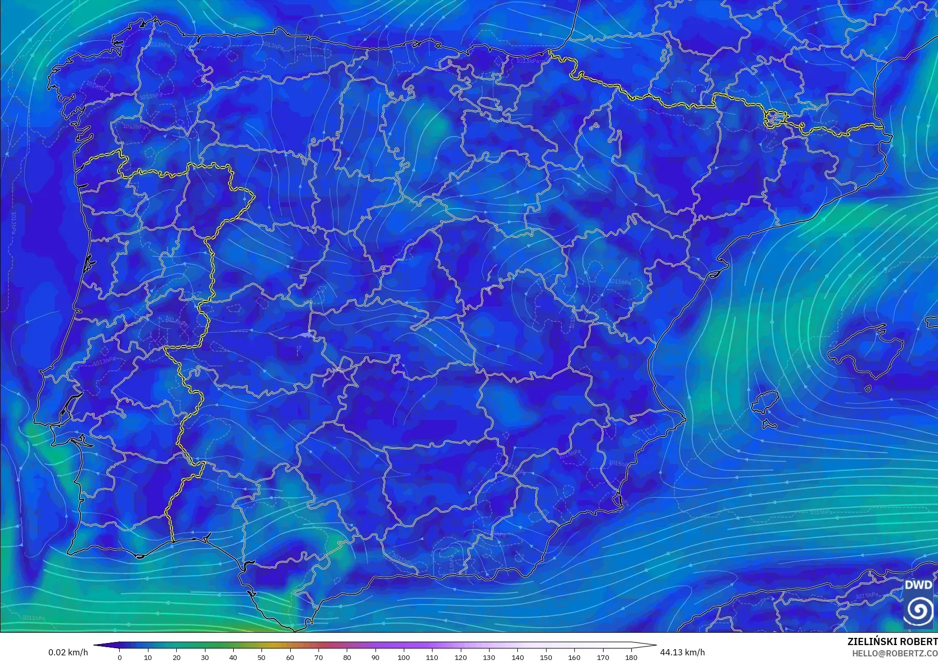 ICON model - Spain, Wind at 10m
