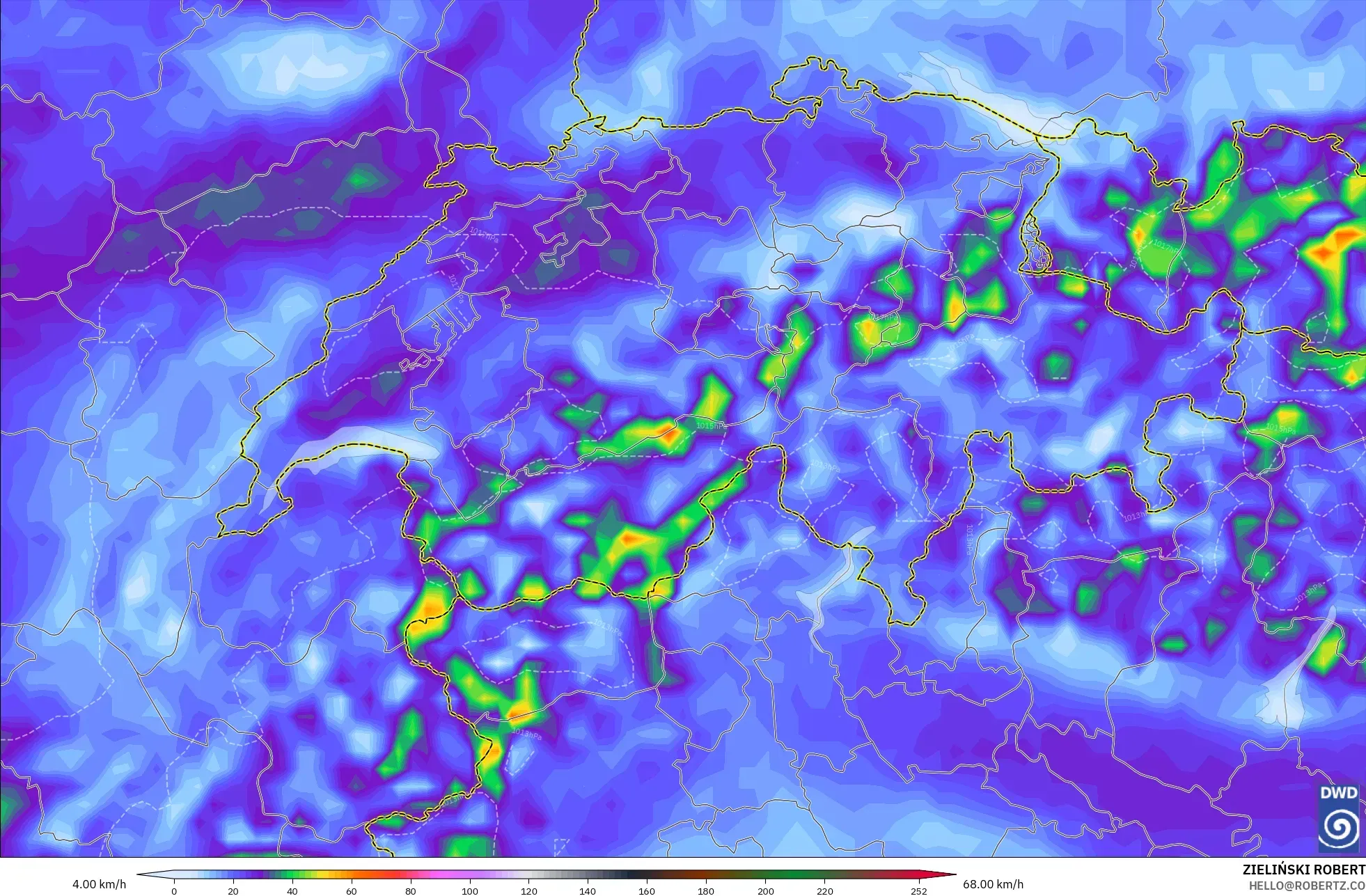 ICON model - Switzerland, Wind Gusts