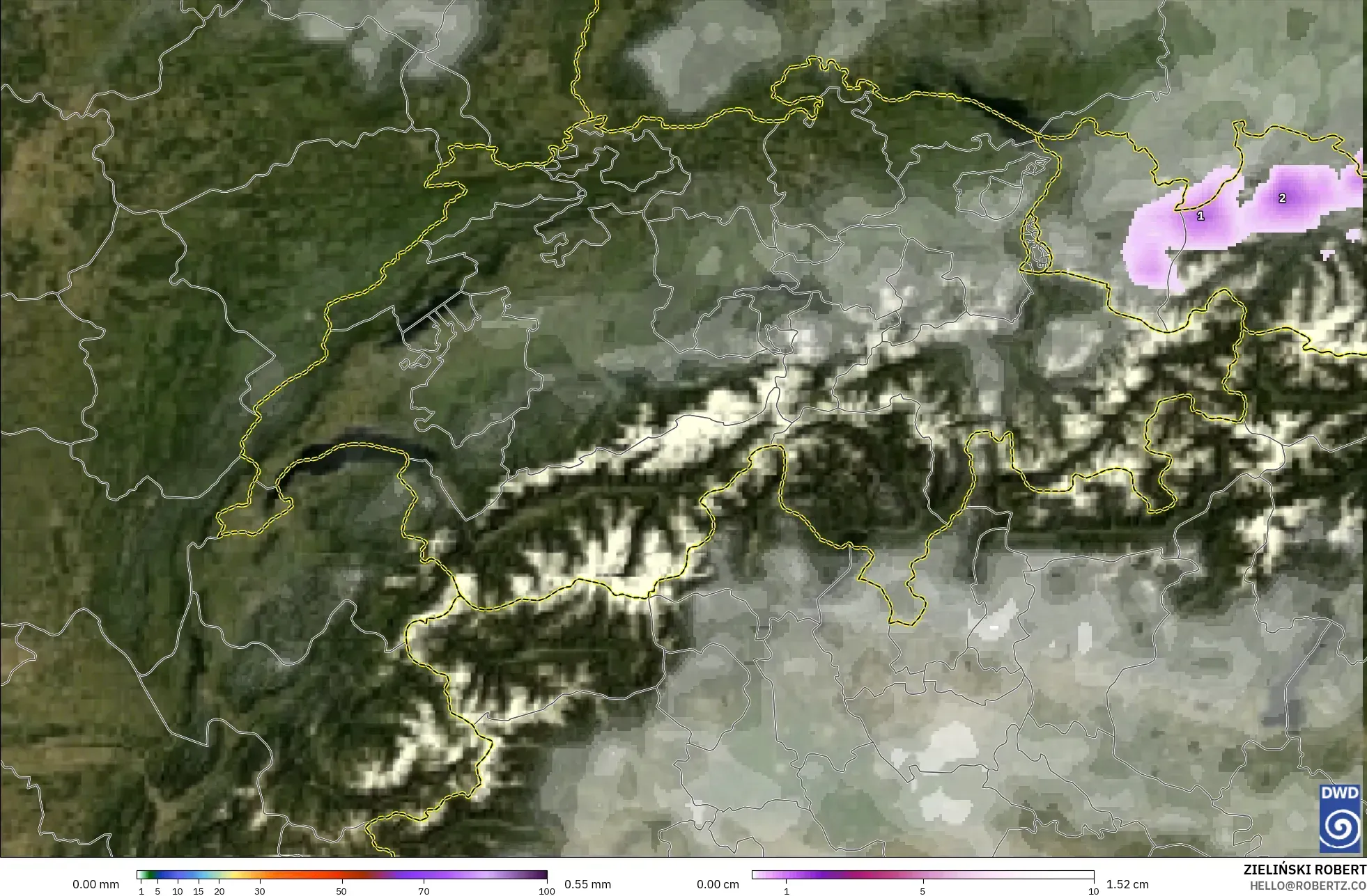 ICON model - Switzerland, Precipitation, Clouds, and Pressure