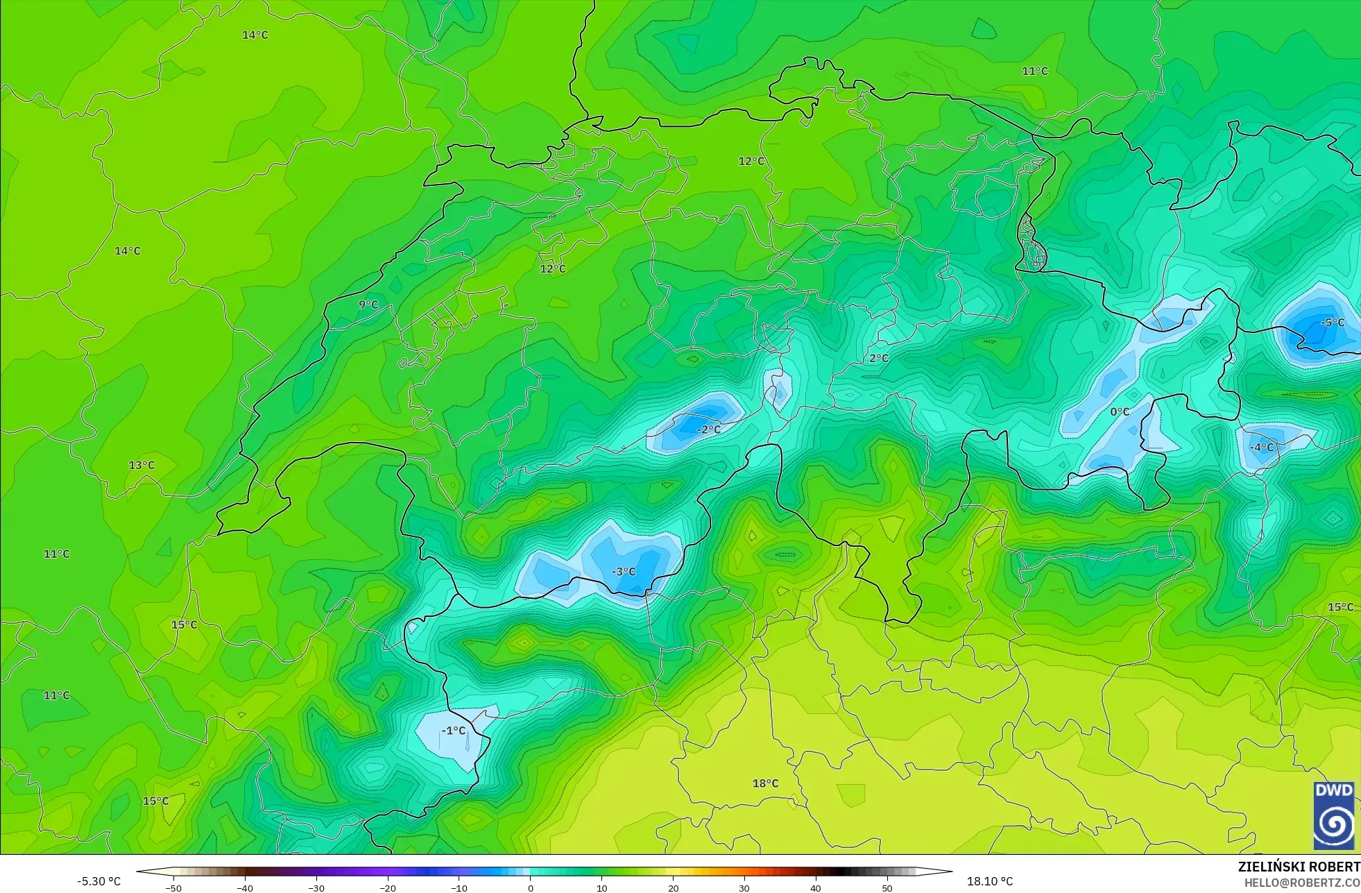 ICON model - Switzerland, Temperature at 2m