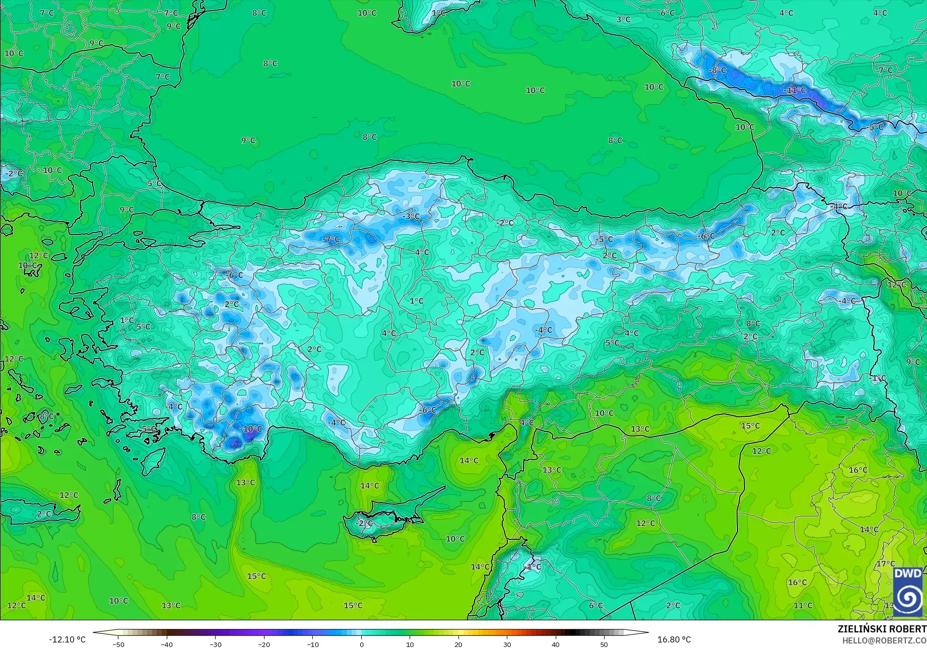 ICON model - Turkey, Dewpoint at 2m