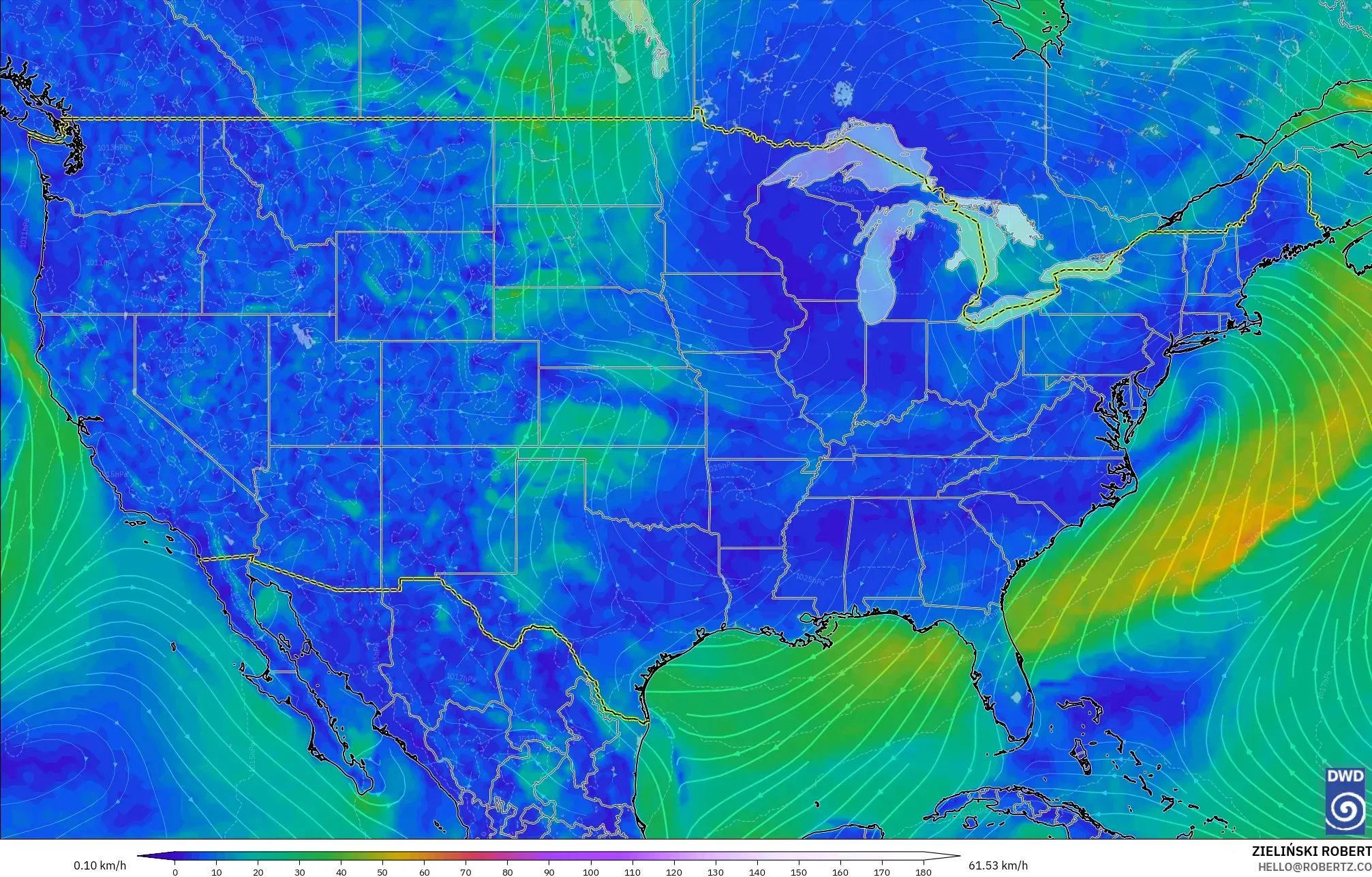 ICON model - United States, Wind at 10m