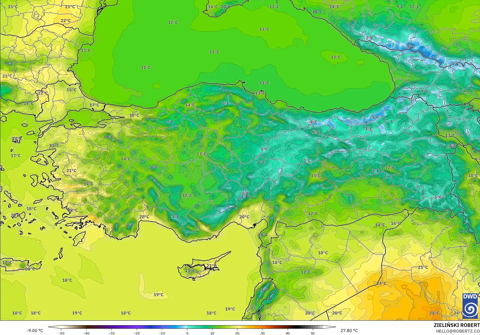 ICON model - Turkey, Temperature at 2m