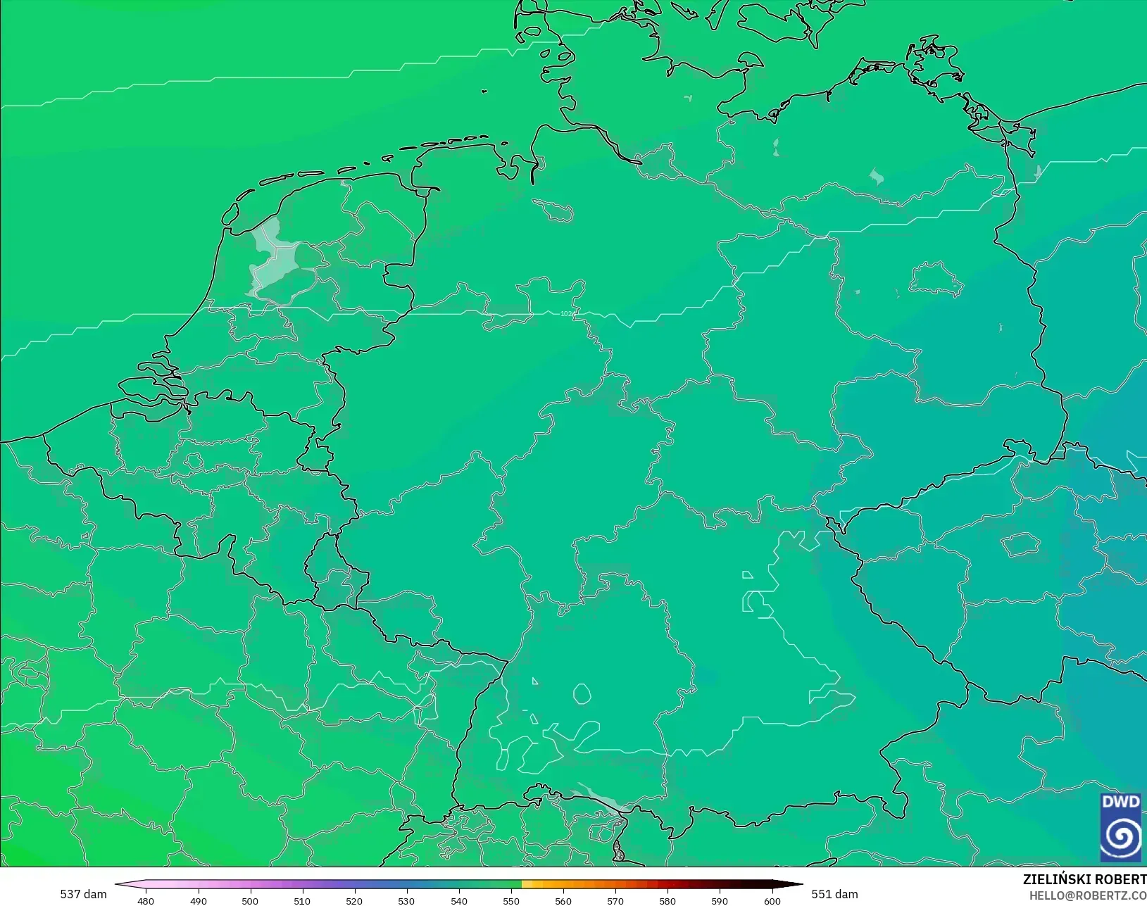 ICON model - Germany, Geopotential height at 500hPa