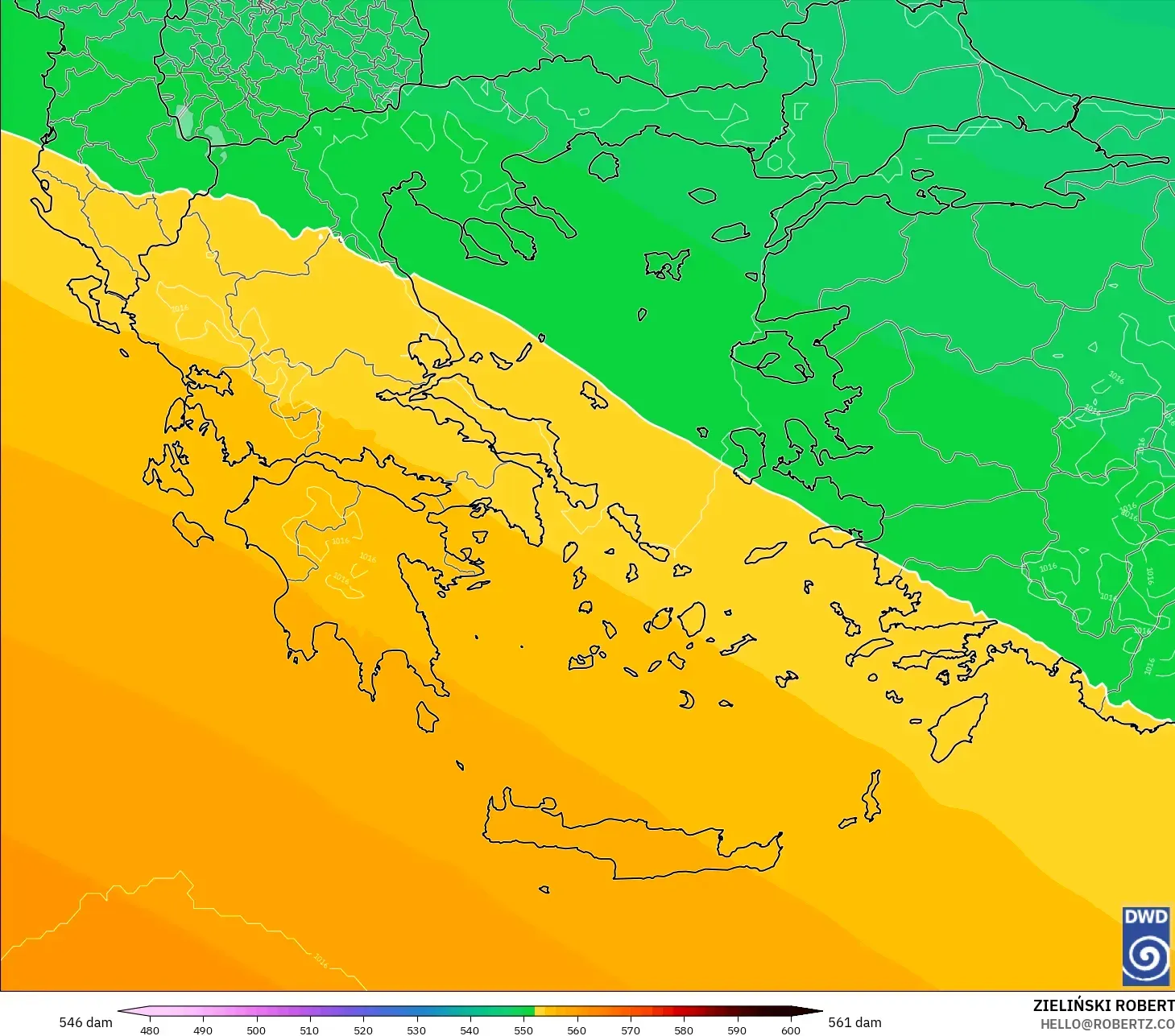 ICON model - Greece, Geopotential height at 500hPa