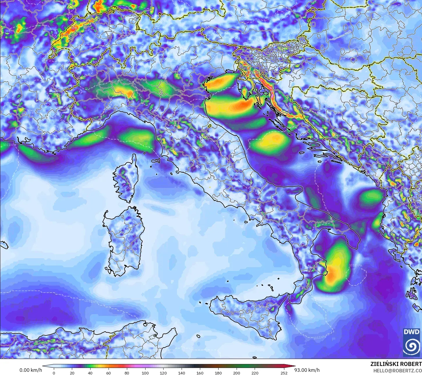 ICON model - Italy, Wind Gusts