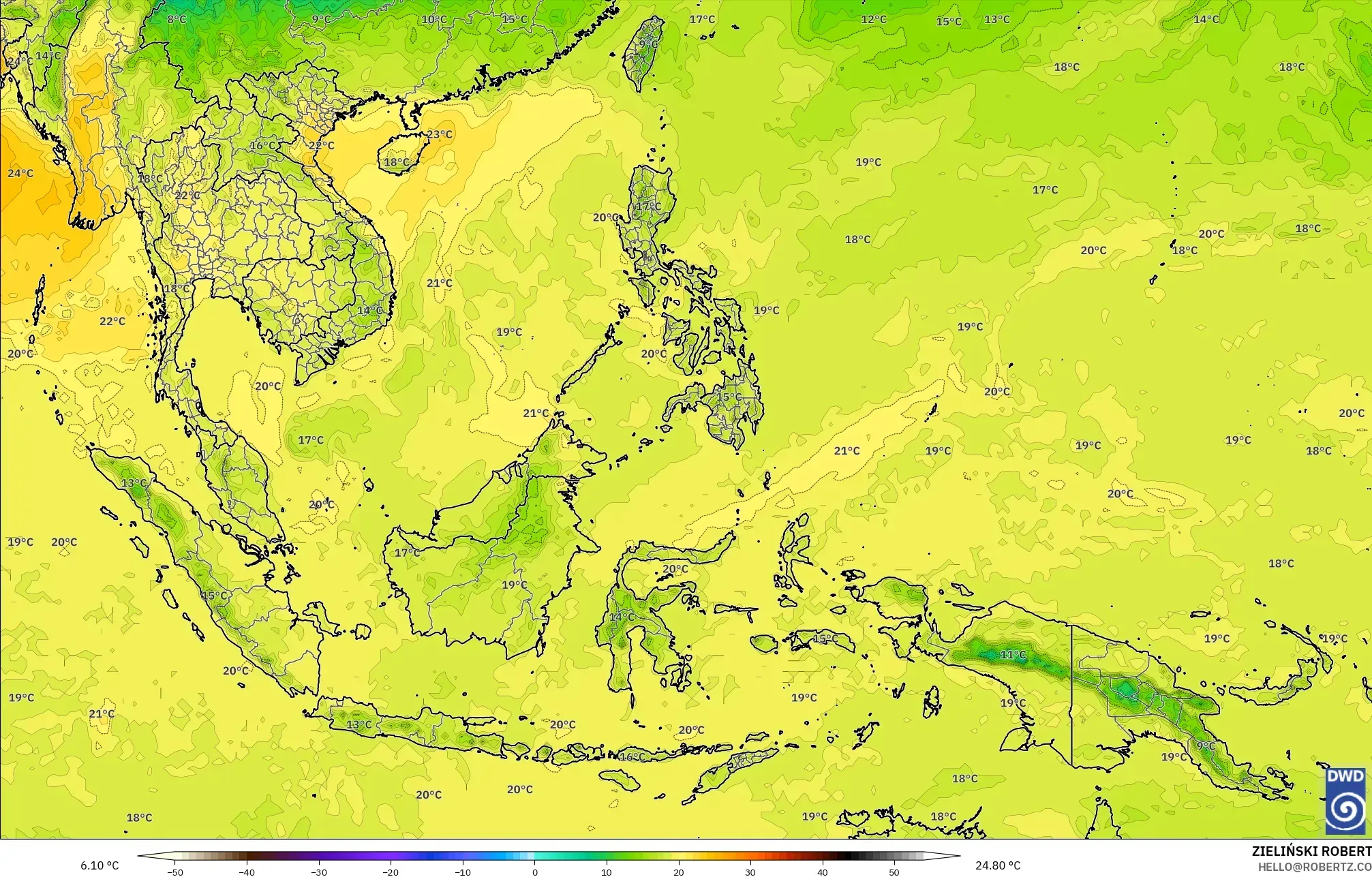 ICON model - South East Asia, Temperature at 850hPa