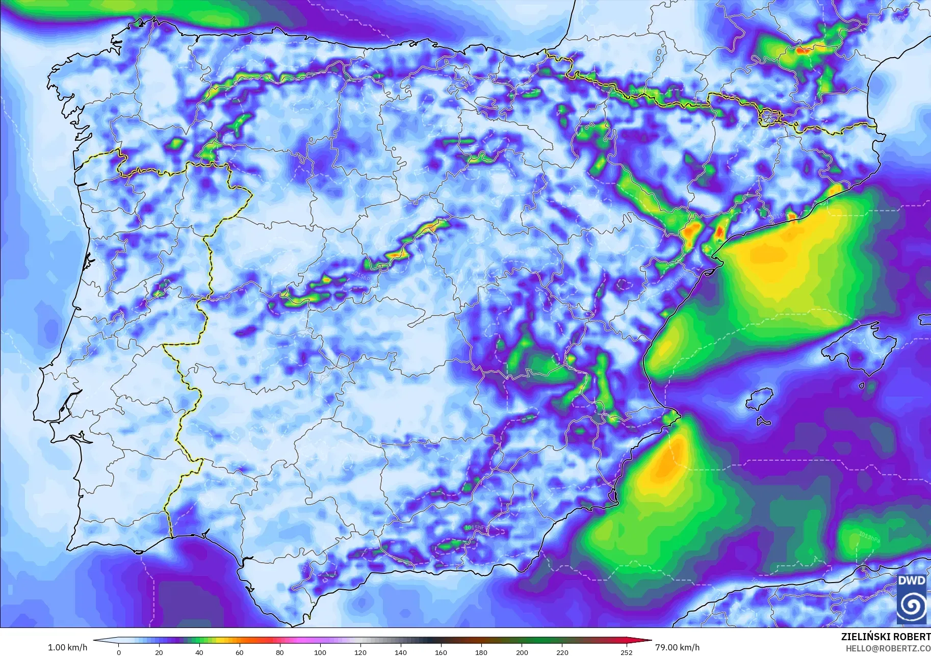 ICON model - Spain, Wind Gusts