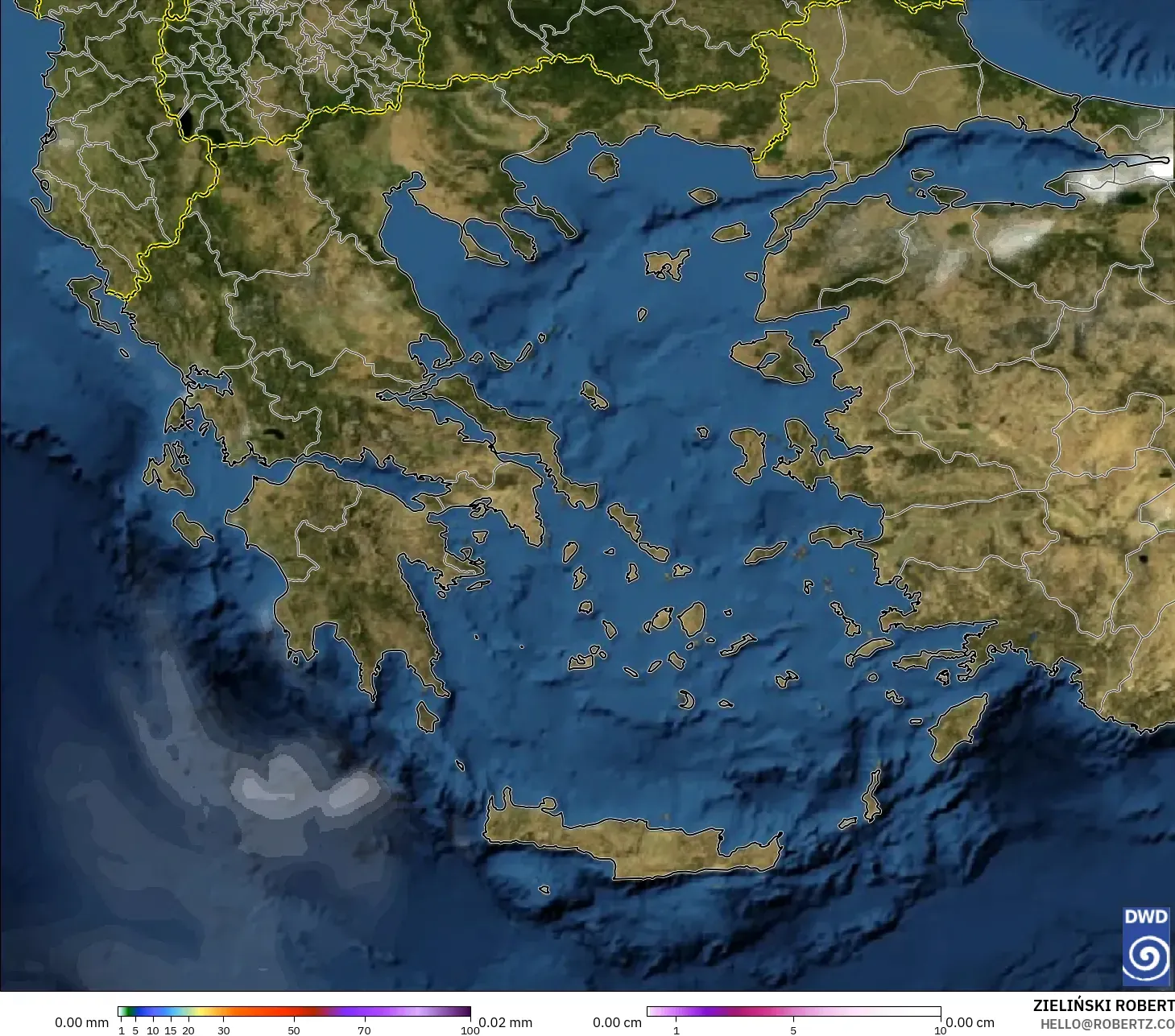 ICON model - Greece, Precipitation, Clouds, and Pressure