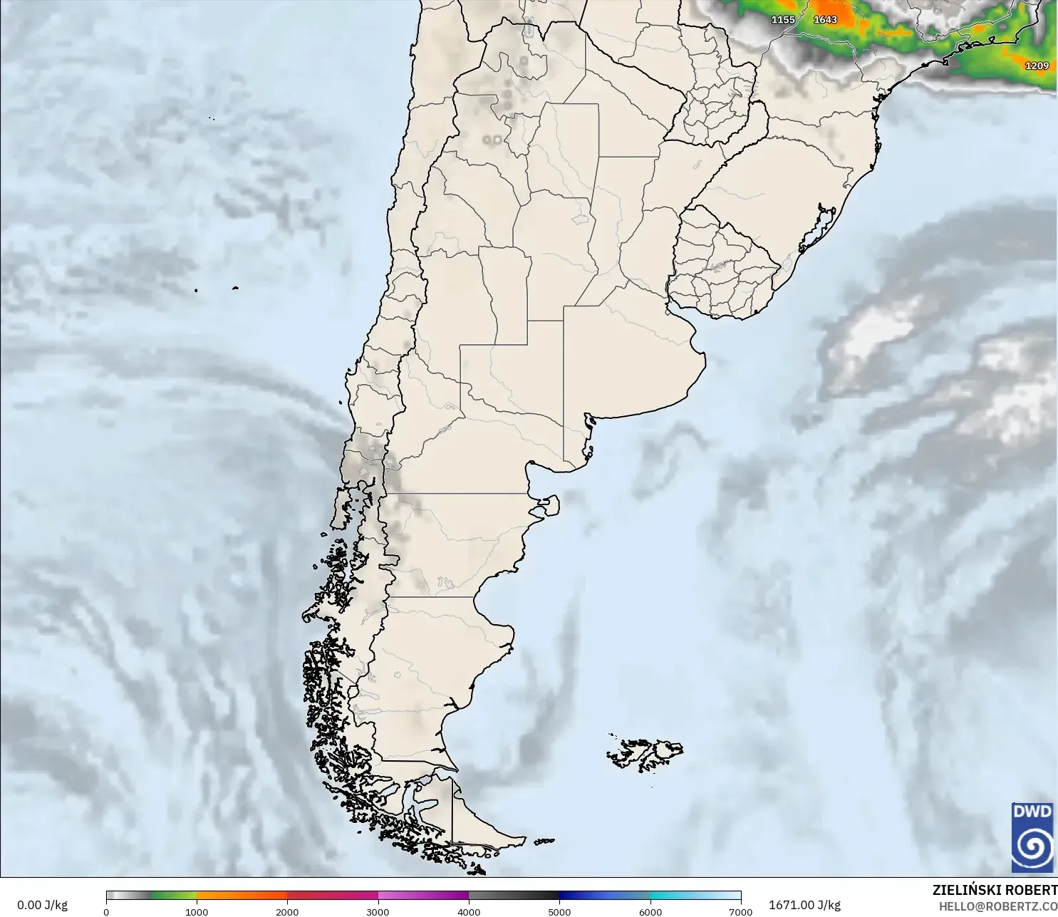 ICON model - Argentina, CAPE