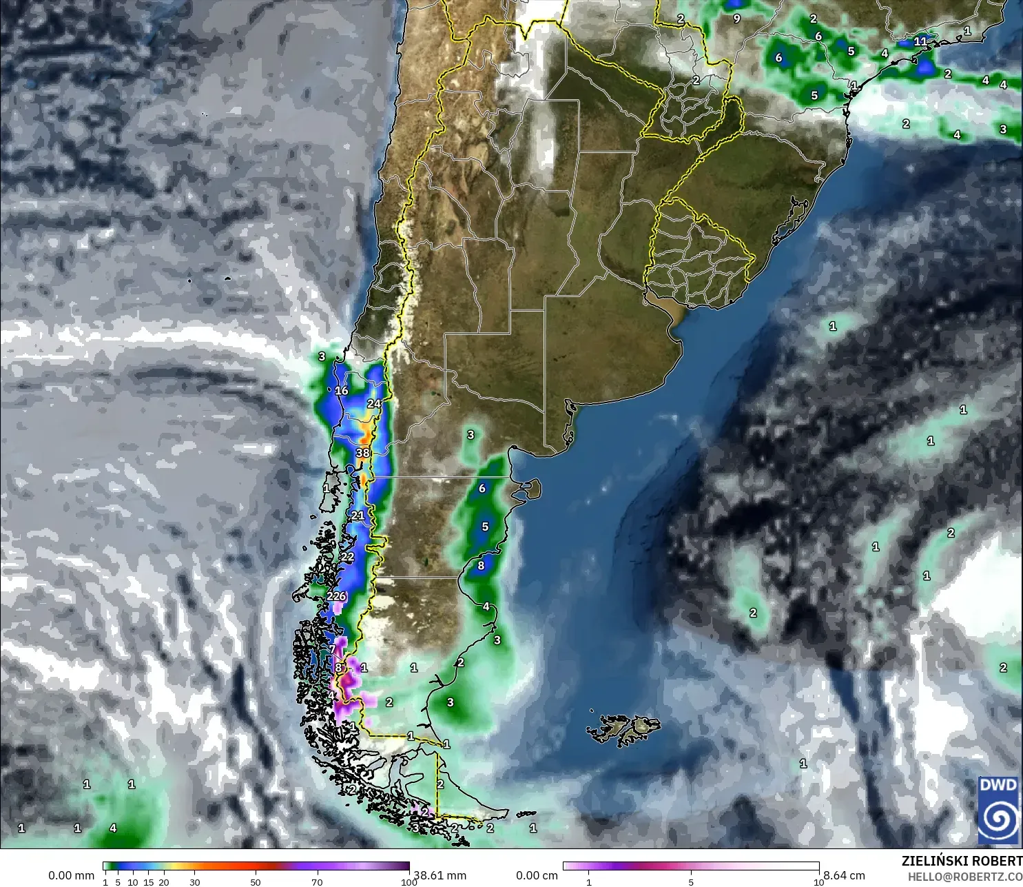 ICON model - Argentina, Precipitation, Clouds, and Pressure