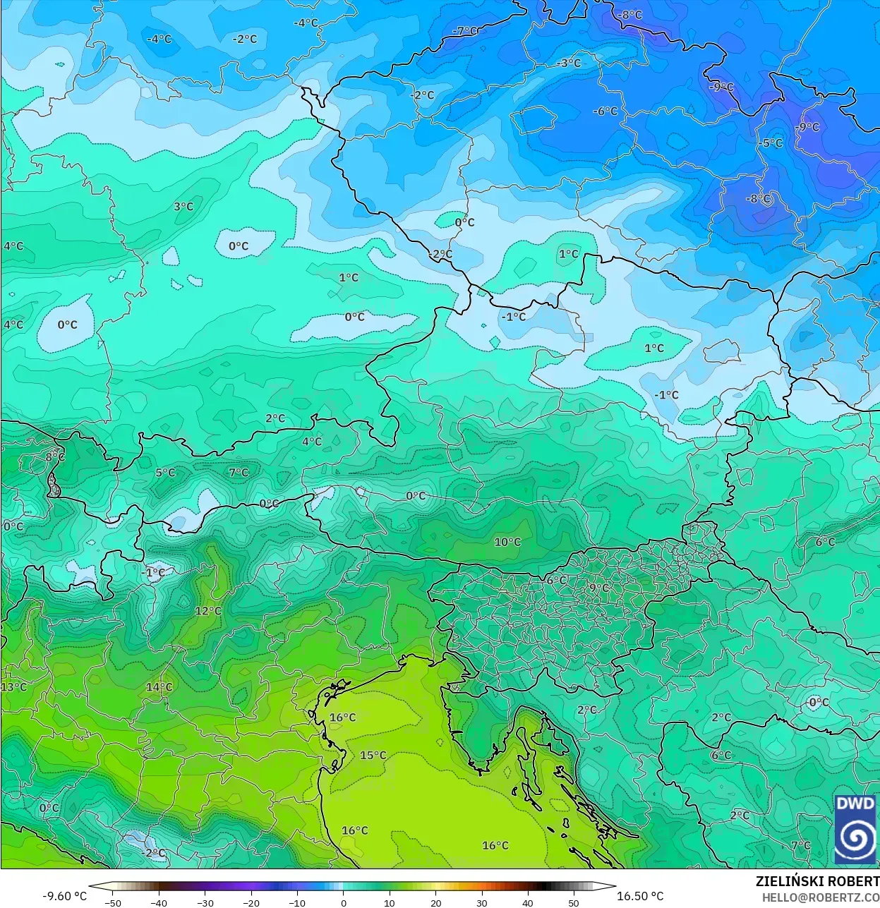 ICON model - Austria, Dewpoint at 2m