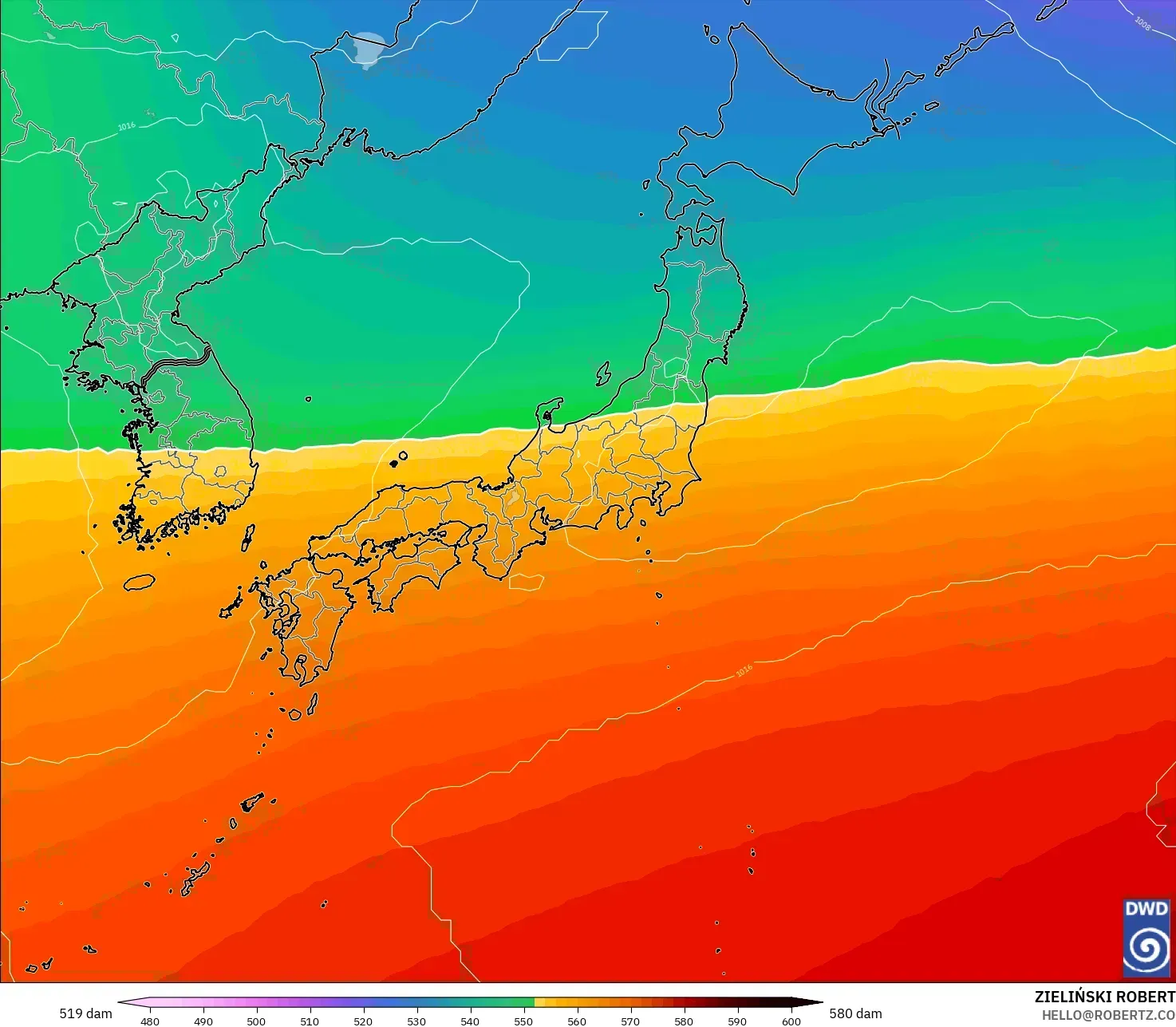 ICON model - Japan, Geopotential height at 500hPa