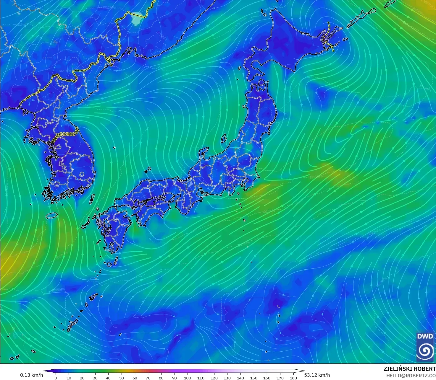 ICON model - Japan, Wind at 10m