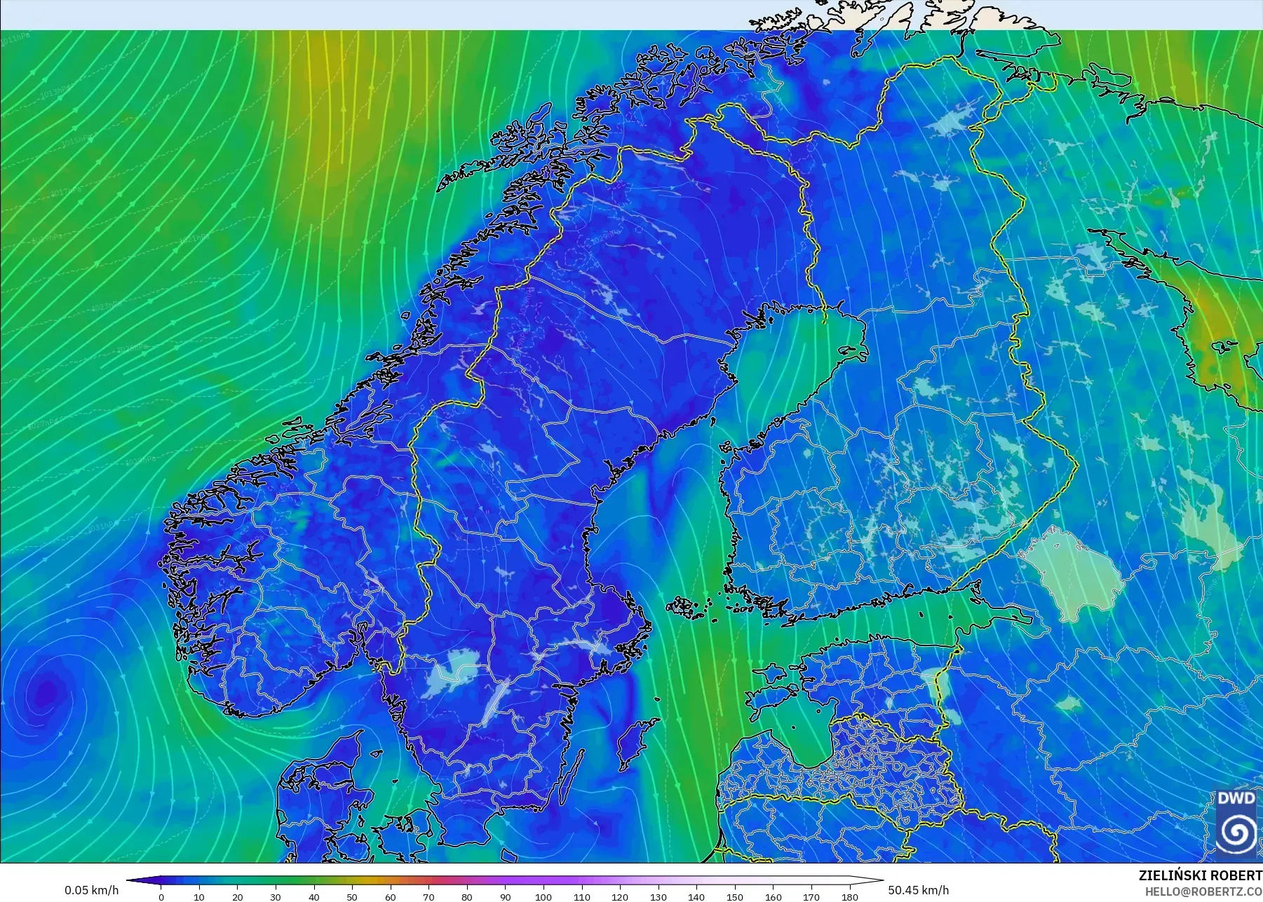 ICON model - Scandinavia, Wind at 10m