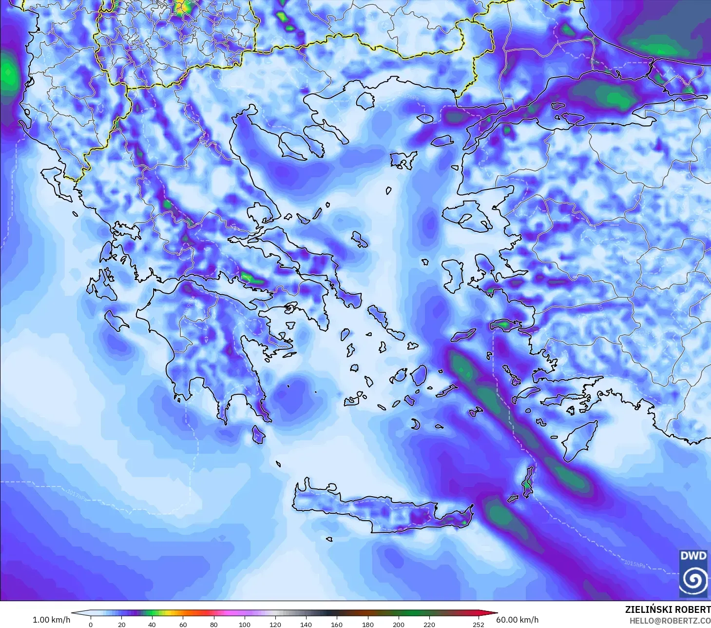 ICON model - Greece, Wind Gusts Peak