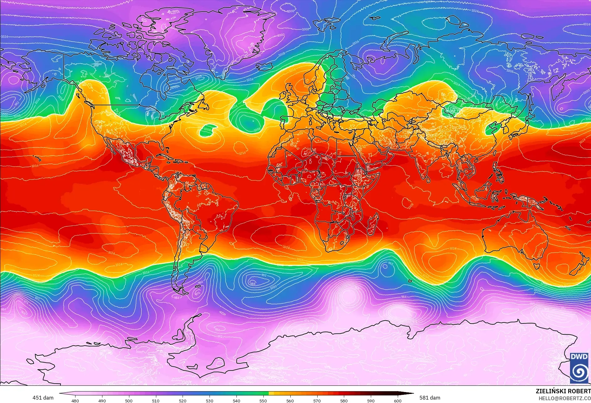 ICON model - World, Geopotential height at 500hPa